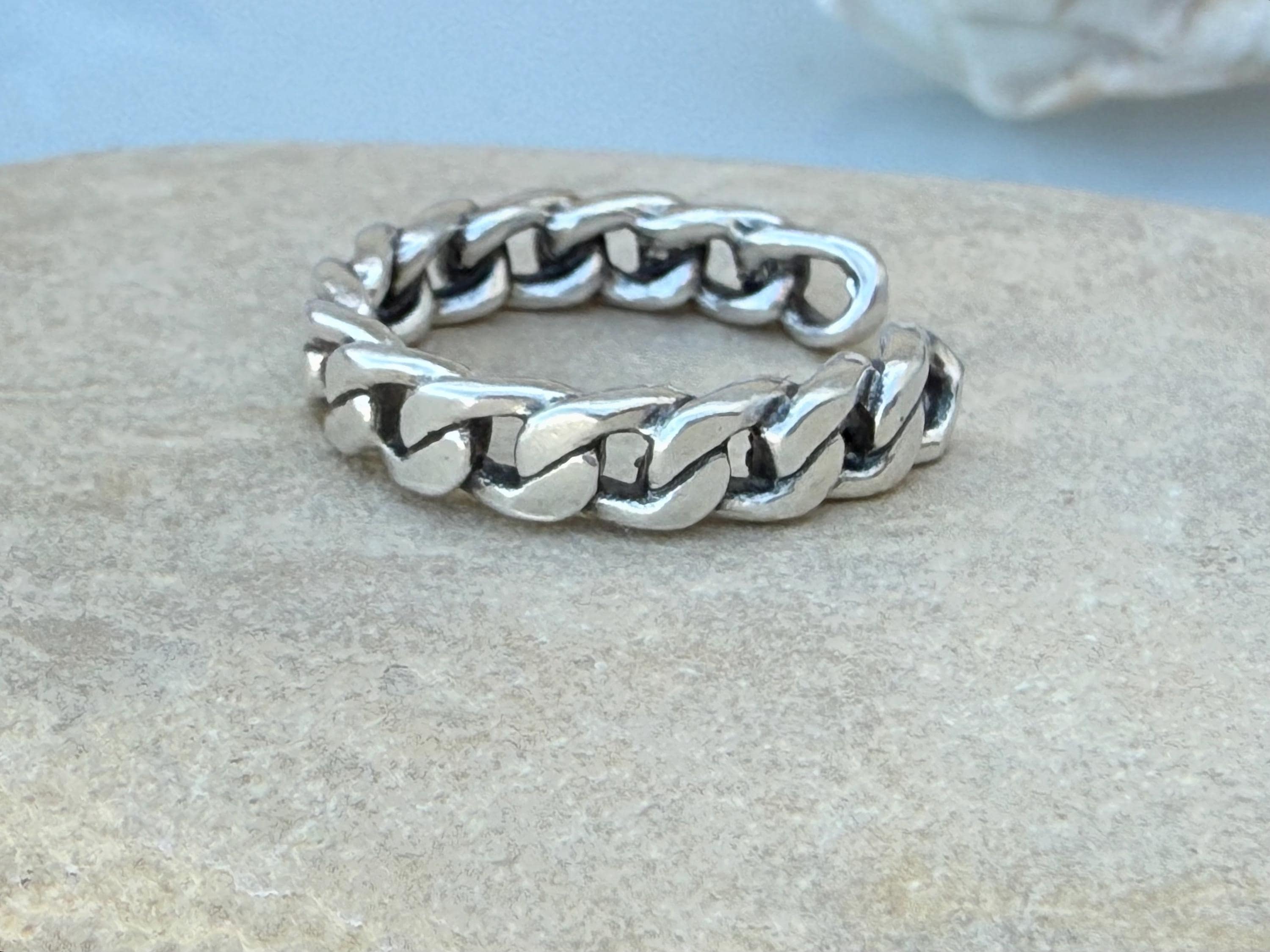 Silver plated chain shaped bohemian ring, industrial urban style