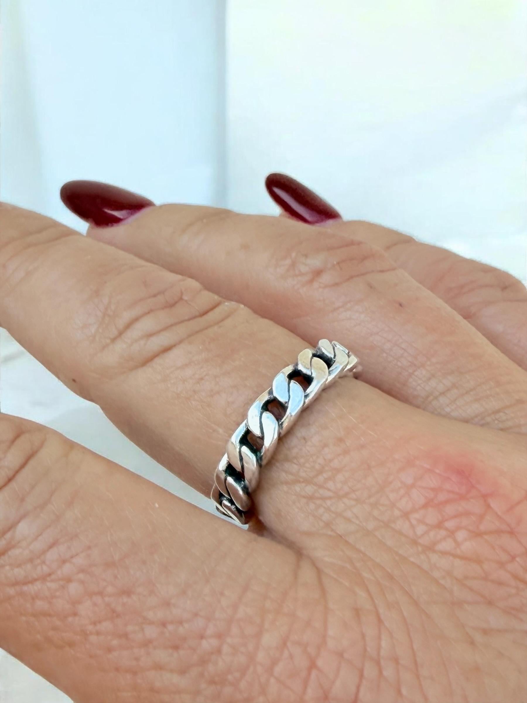Silver plated chain shaped bohemian ring, industrial urban style
