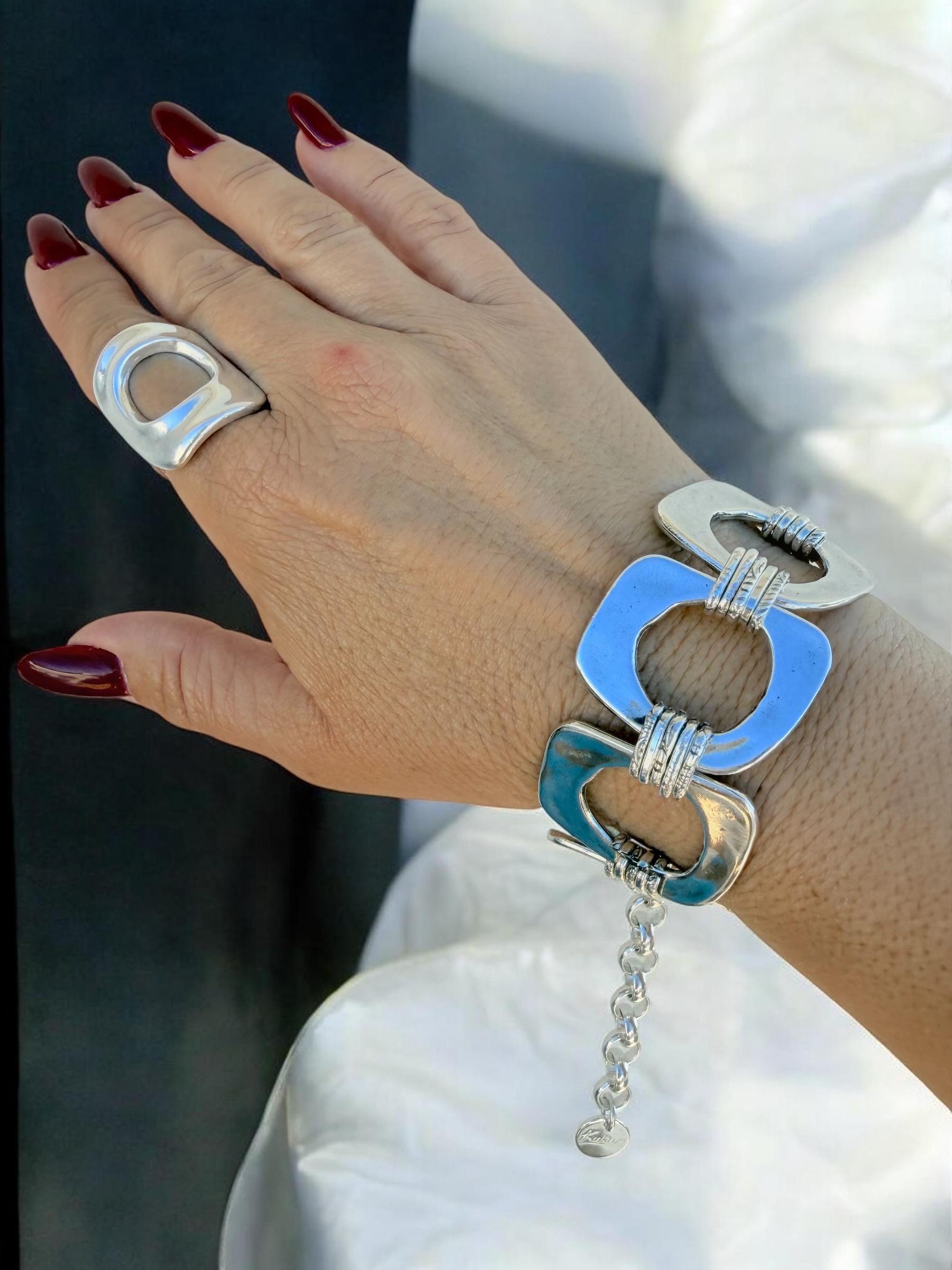Chunky chain silver geometric bracelet, bold handmade jewelry