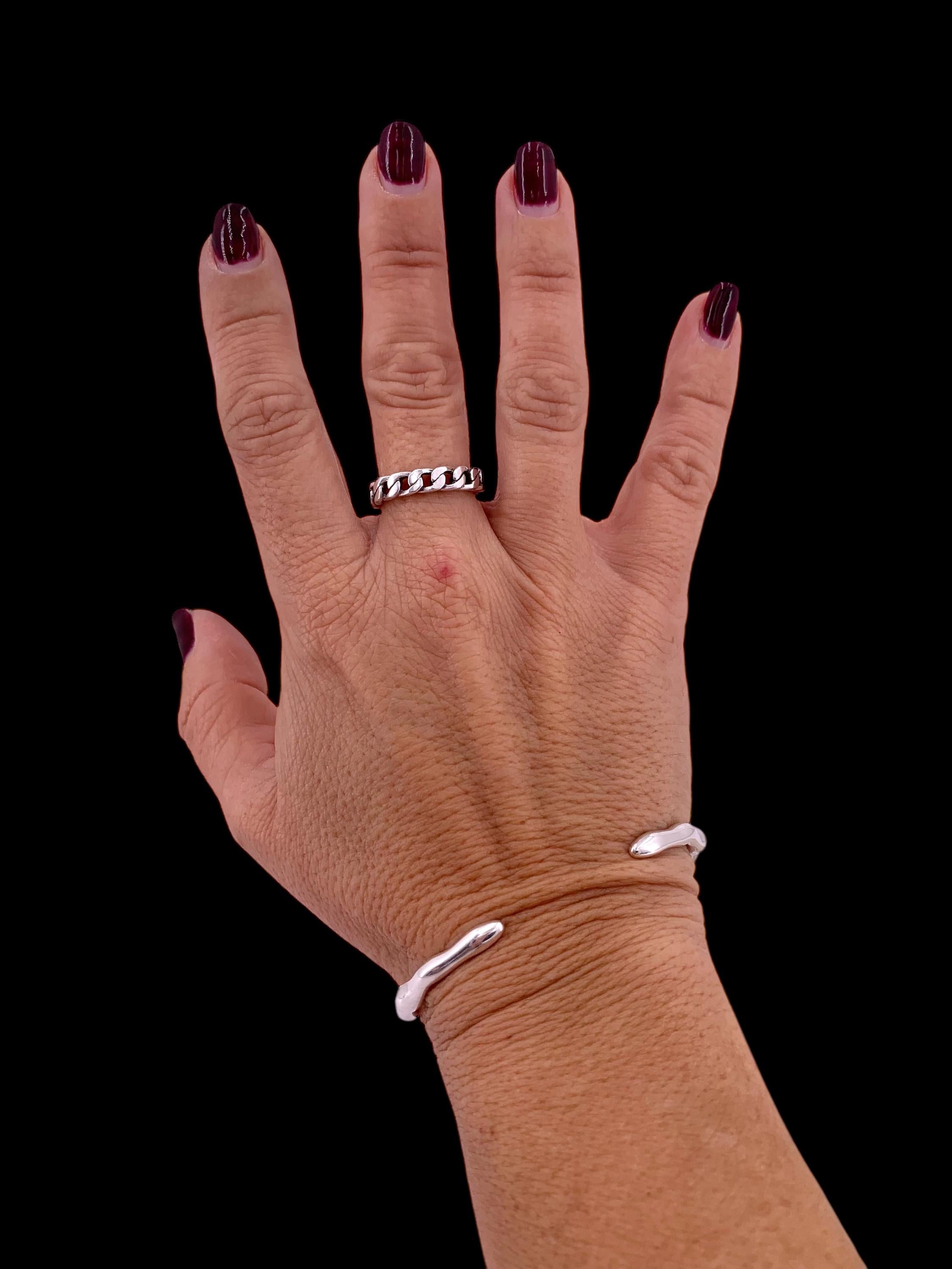 Silver plated chain shaped bohemian ring, industrial urban style
