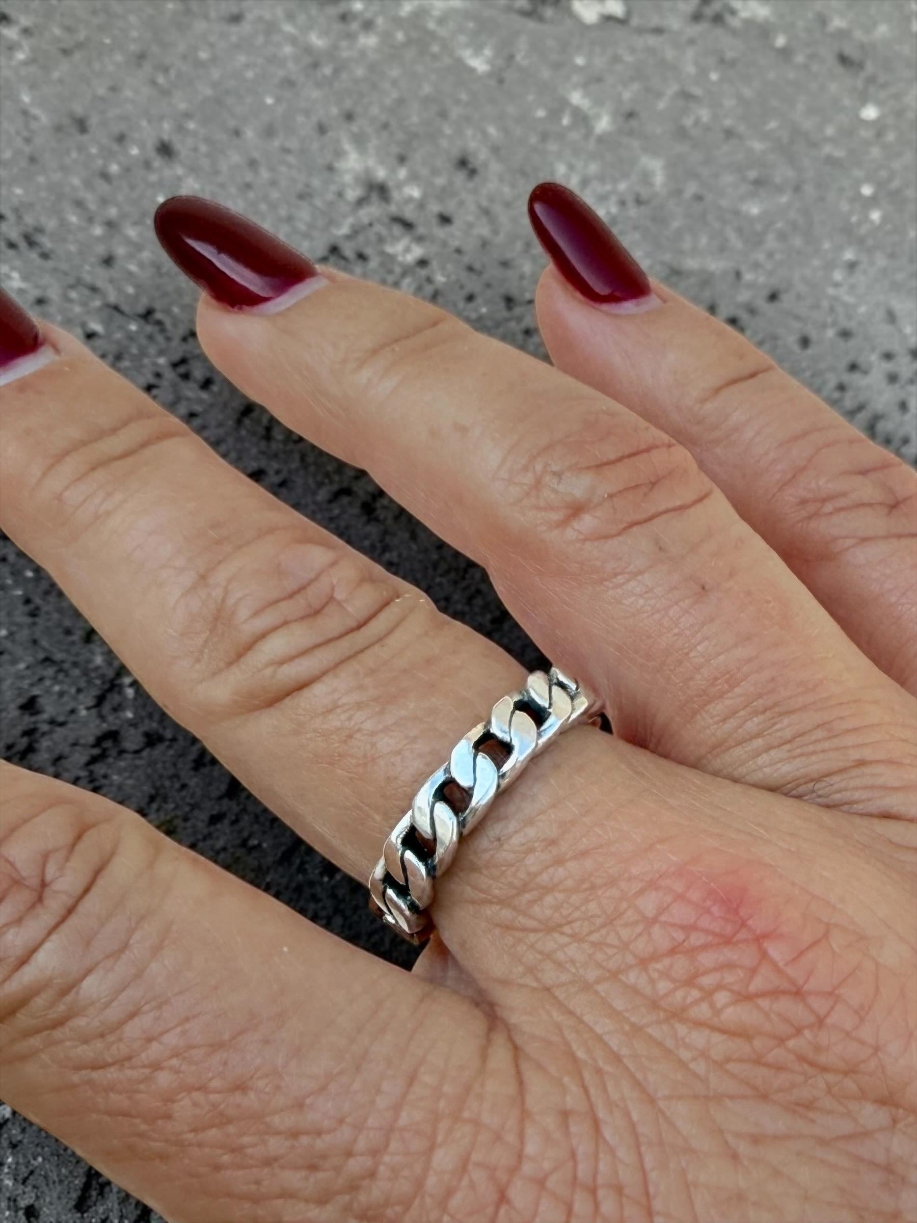 Silver plated chain shaped bohemian ring, industrial urban style