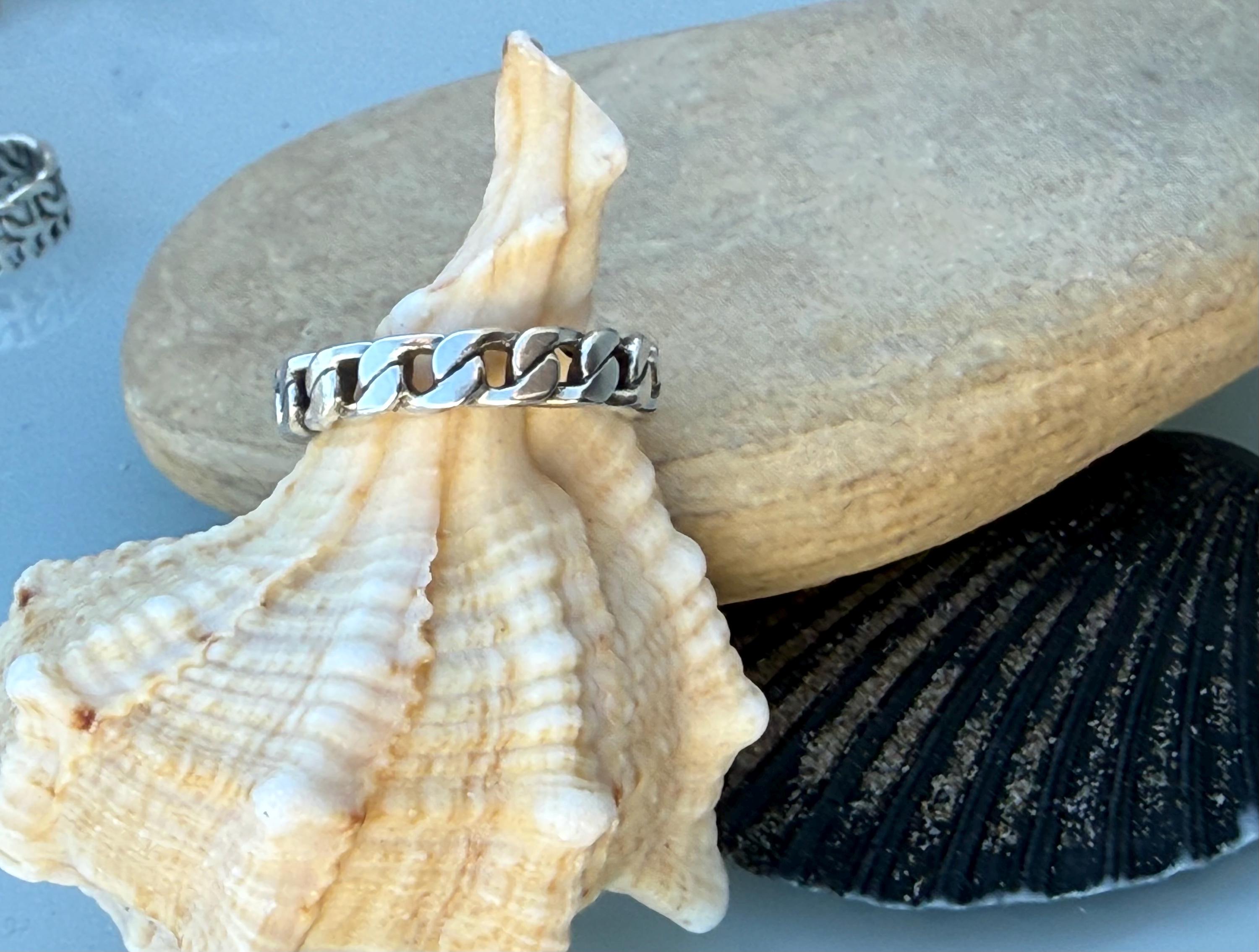 Silver plated chain shaped bohemian ring, industrial urban style