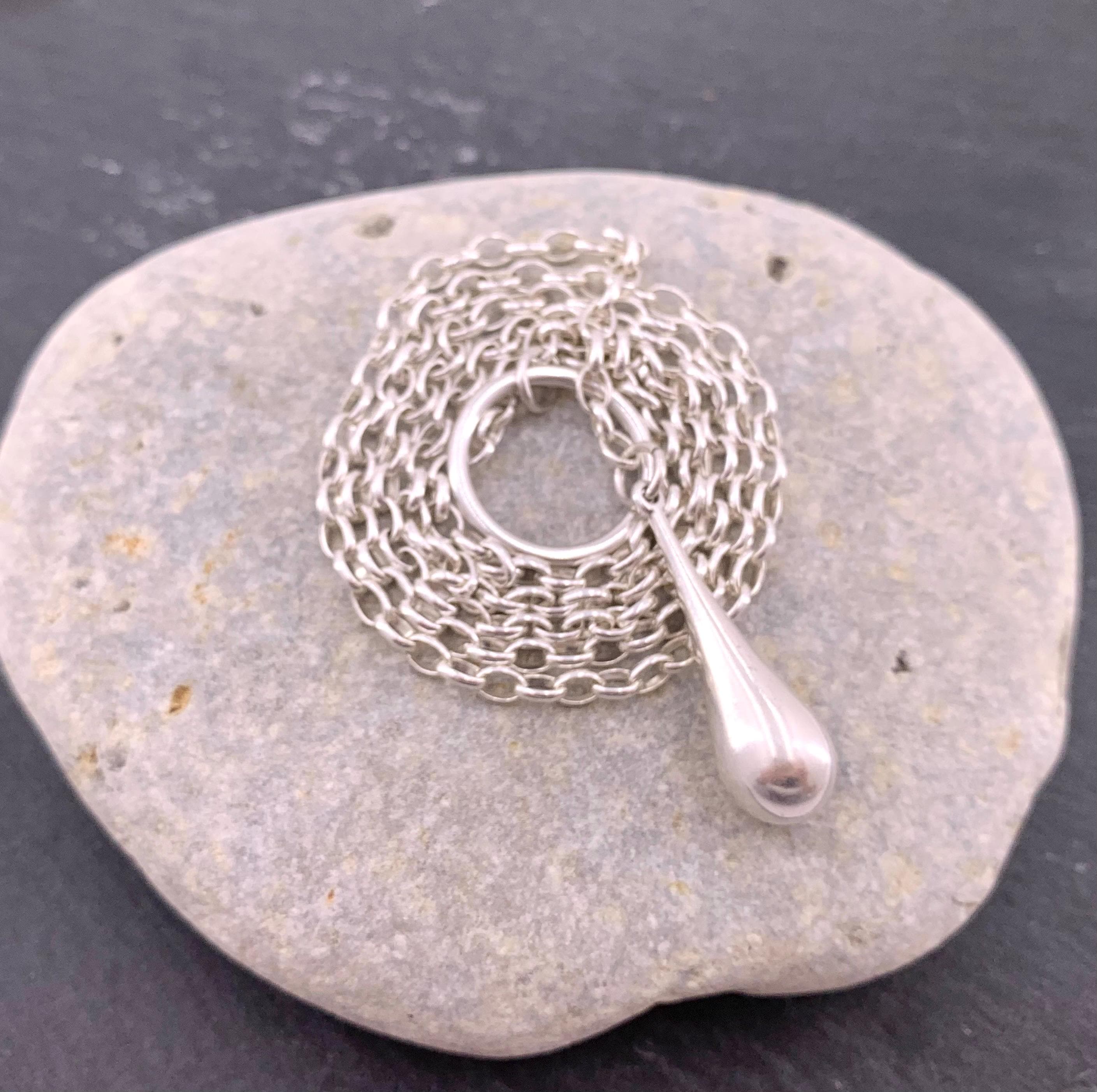 Layering silver chain lariat necklace, wrap Y necklace, dome pendant lariat necklace, teardrop pendant layering necklace, ,