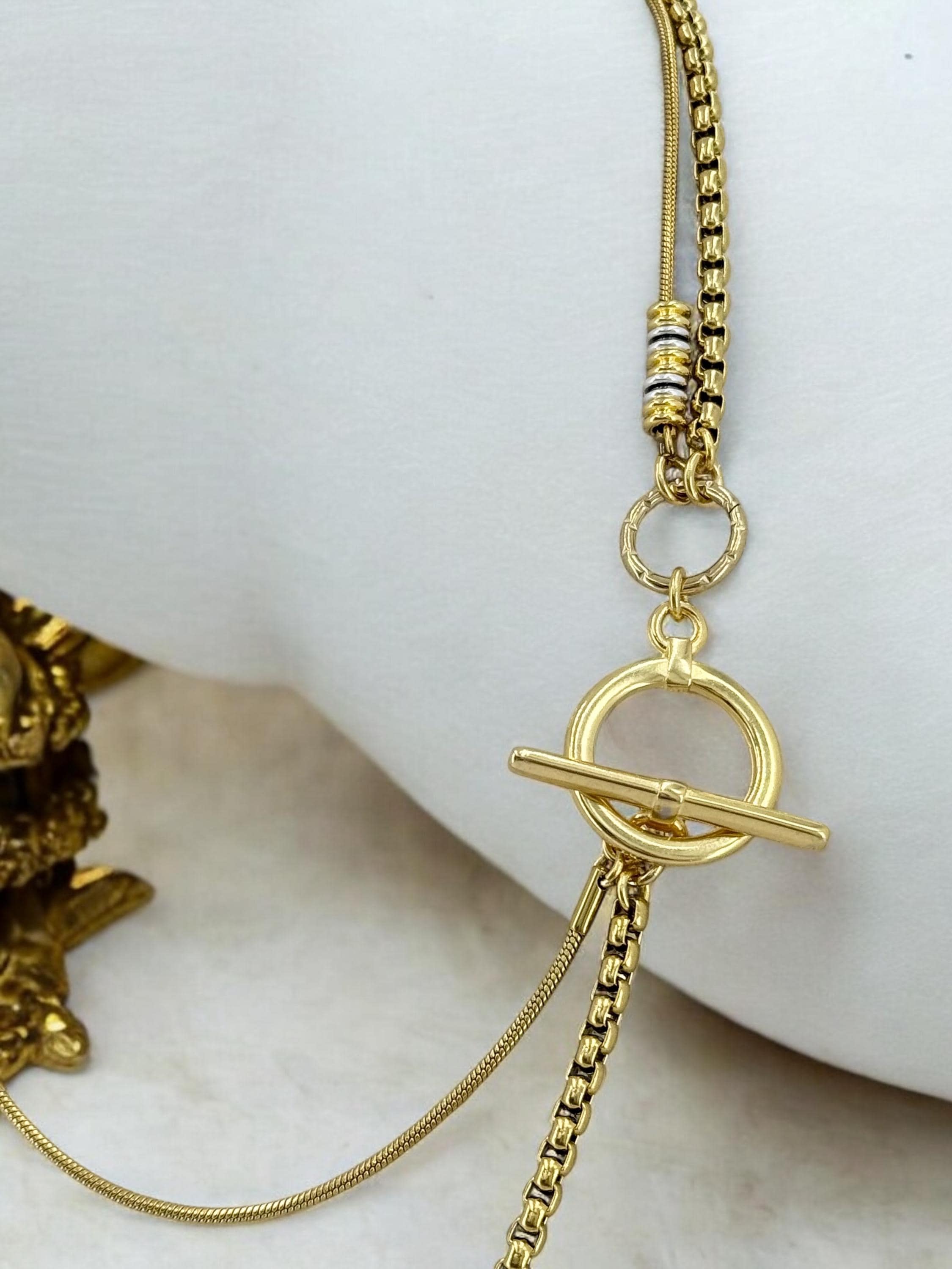 Double-Strand Gold Chain toggle Necklace – Chunky Layered Wrap Style choker – Handmade jewelry