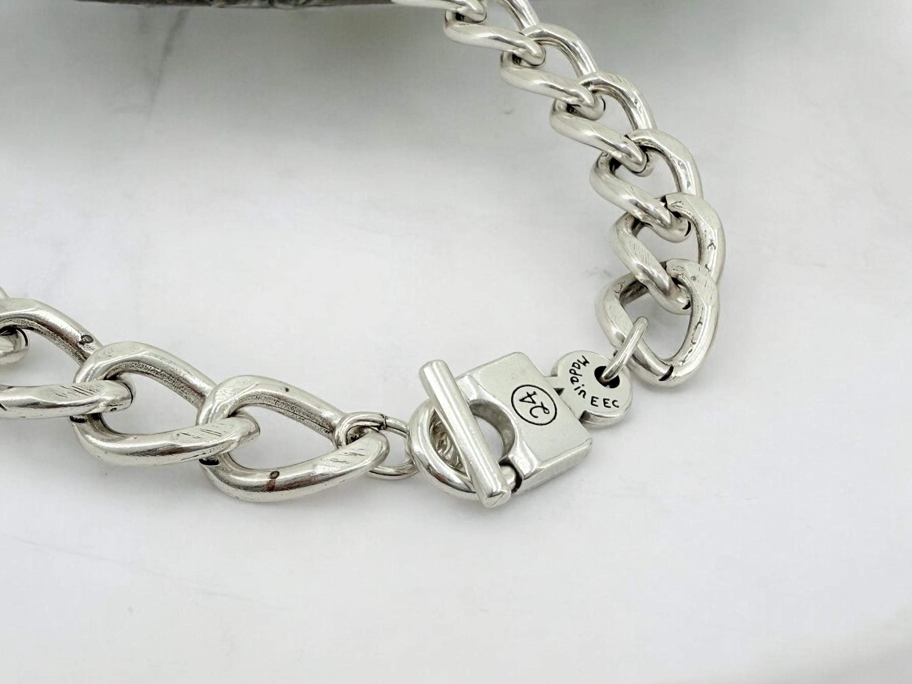 Artisian Silver plated chunky chain padlock toggle clasp necklace, industrial style