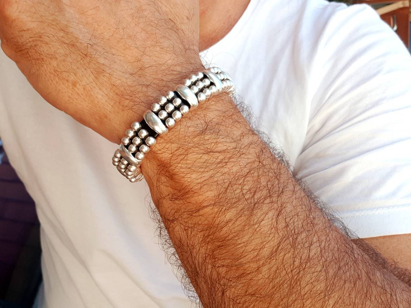 Unisex artisian Industrial chunky silver Metal bracelet
