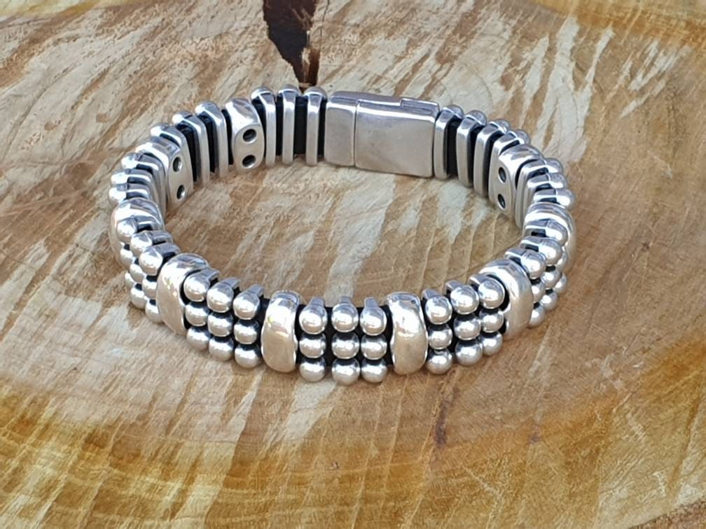 Unisex artisian Industrial chunky silver Metal bracelet