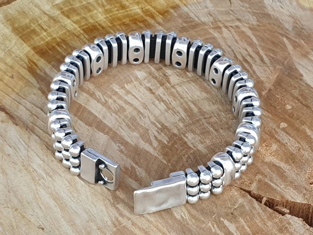 Unisex artisian Industrial chunky silver Metal bracelet