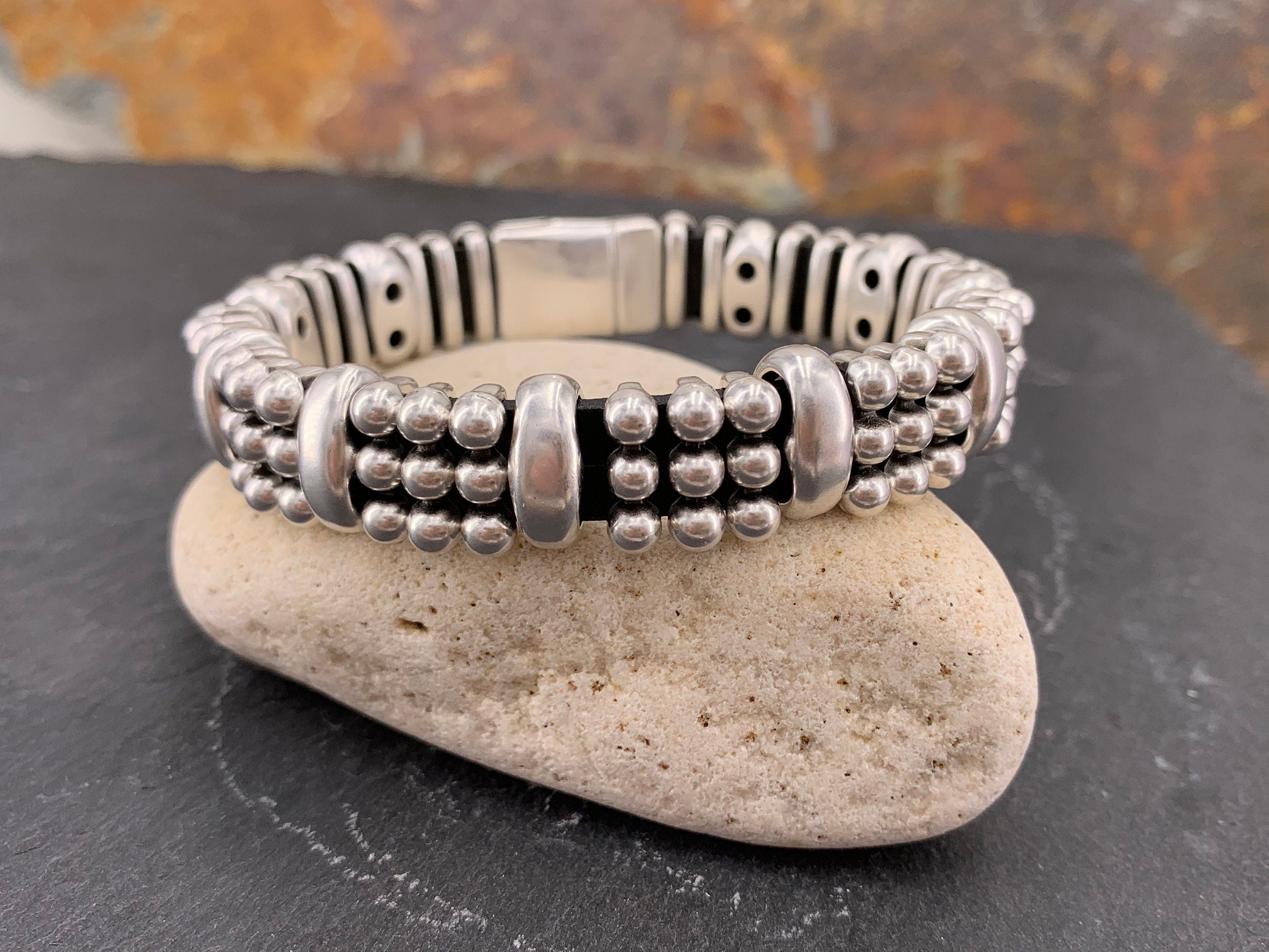 Unisex artisian Industrial chunky silver Metal bracelet