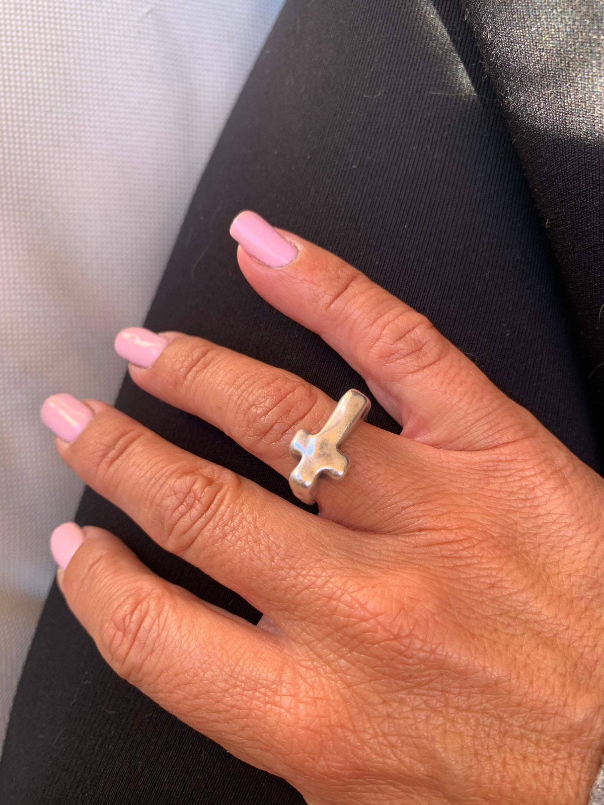 Chunky Silver Plated organic Gothic cross ring, punk jewelry