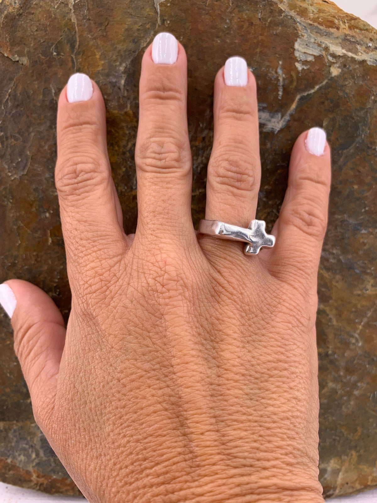 Chunky Silver Plated organic Gothic cross ring, punk jewelry