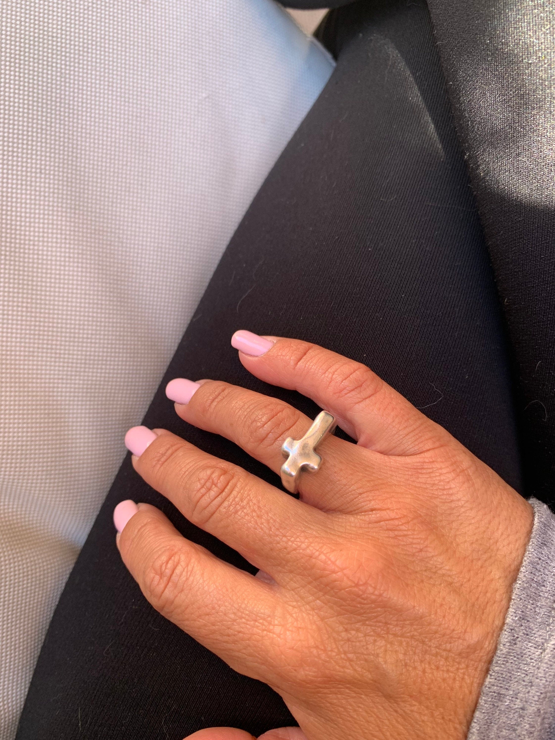 Chunky Silver Plated organic Gothic cross ring, punk jewelry