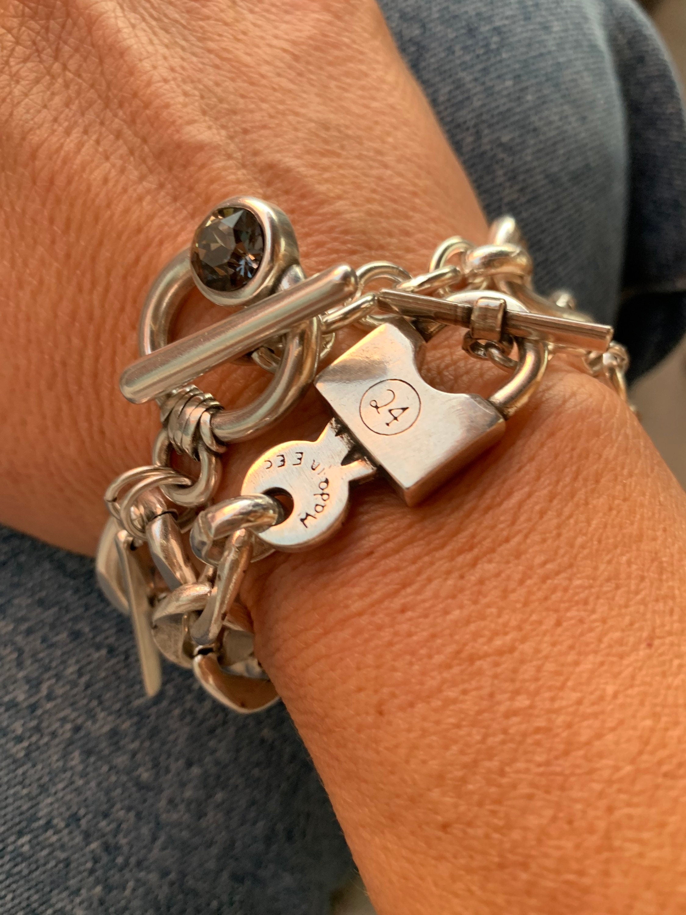 Bold Chunky silver plated Chain Bracelet with Oversized Padlock toggle Clasp – Industrial jewelry