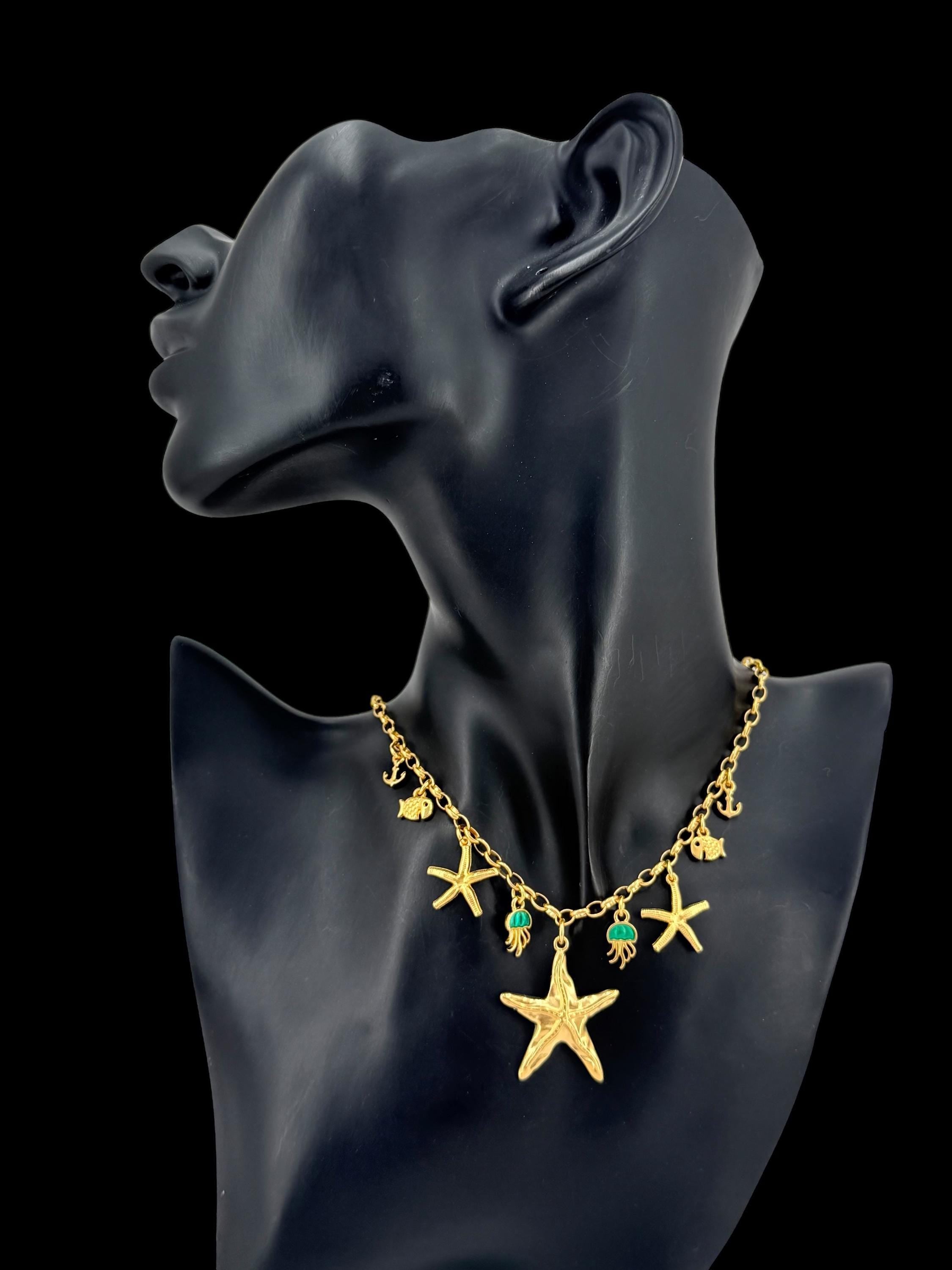 Summer Sea elements multi charms gold necklace