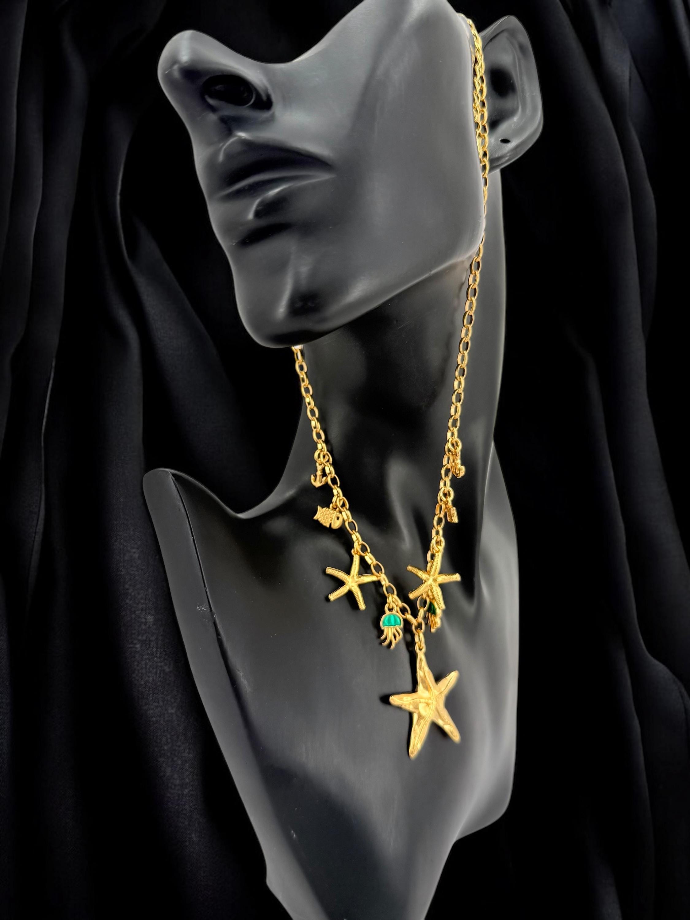 Summer Sea elements multi charms gold necklace
