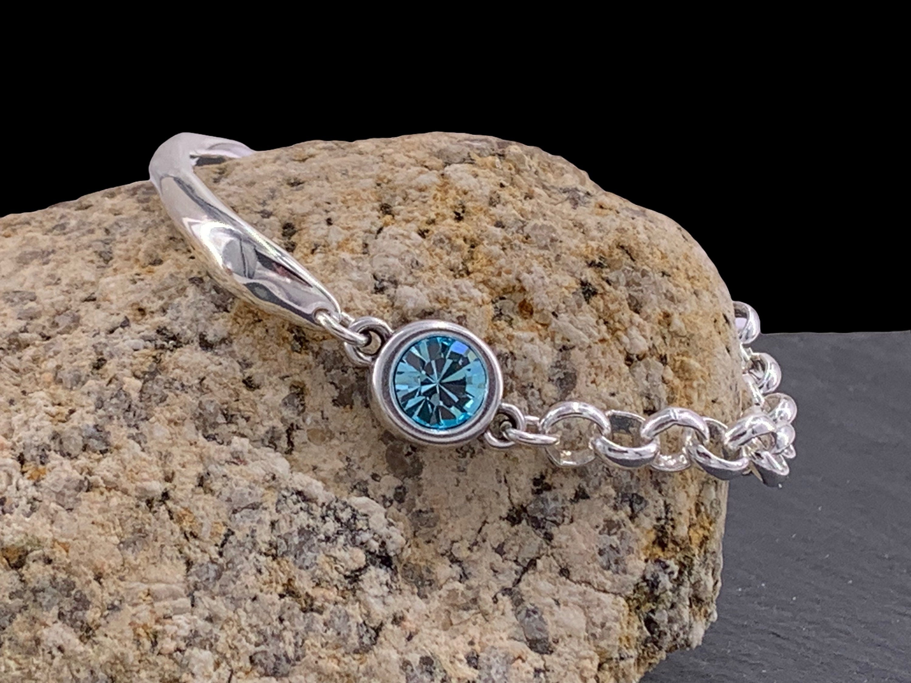 Chunky silver half-cuff and chain bracelet with Swarovski accent, custom bold bracelet