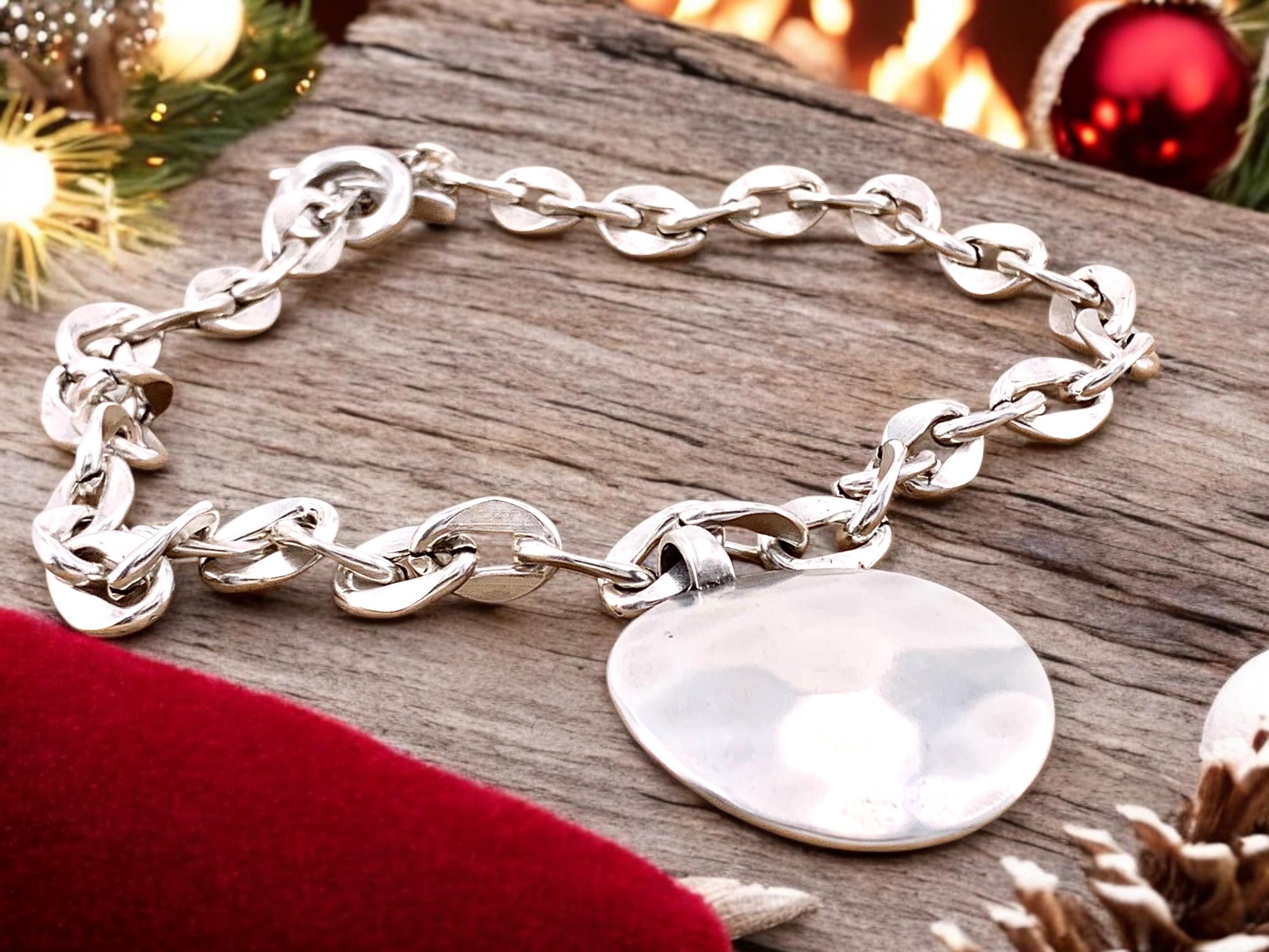 Chunky chain Silver-Plated toggle clasp Necklace with Large Hammered Pendant, bold custom jewelry