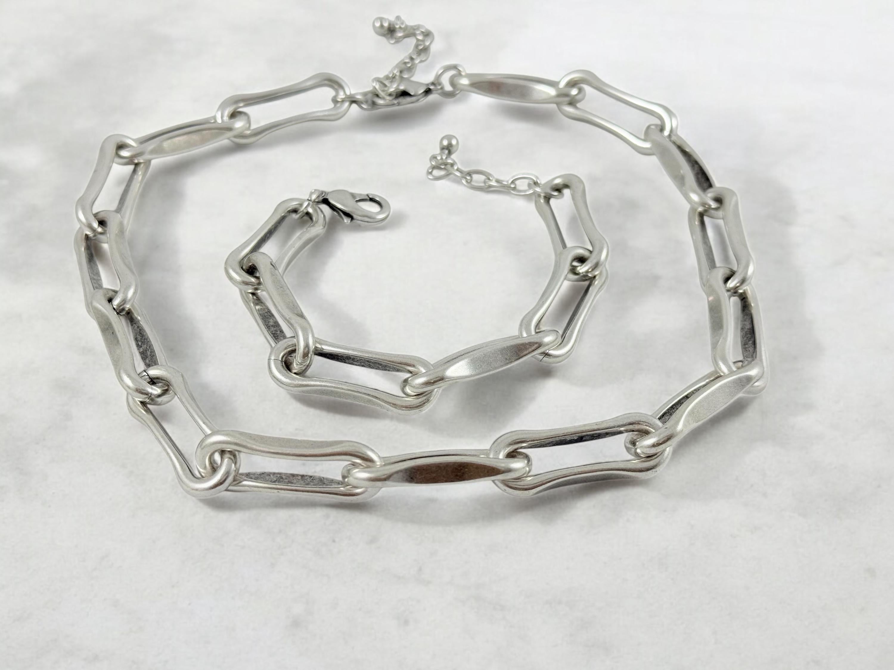 Chunky silver plated geometric links Chain Necklace, Bold  jewelry