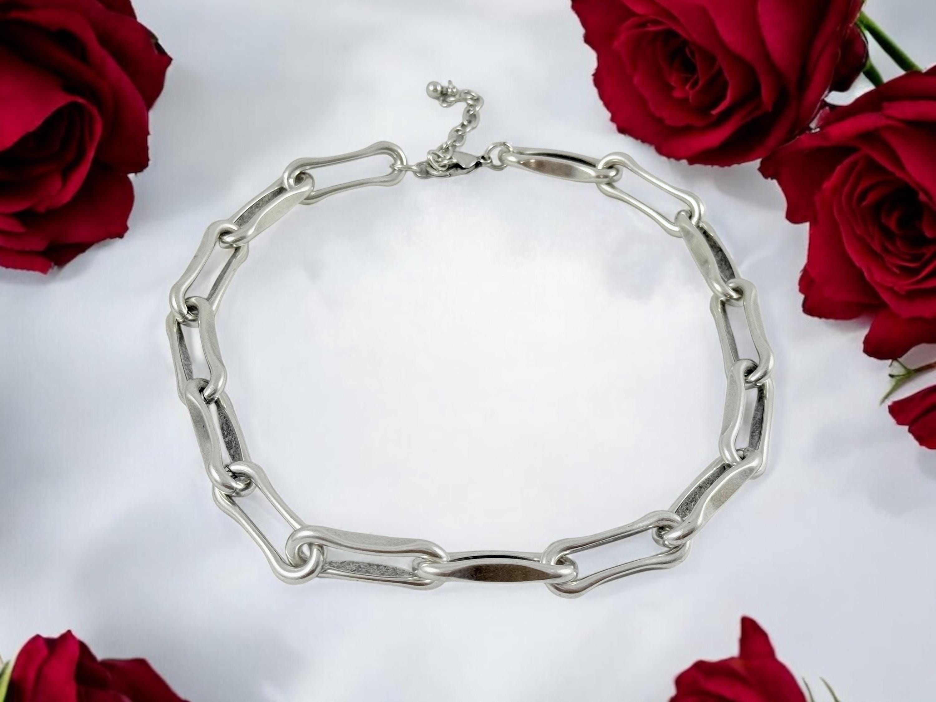 Chunky silver plated geometric links Chain Necklace, Bold  jewelry