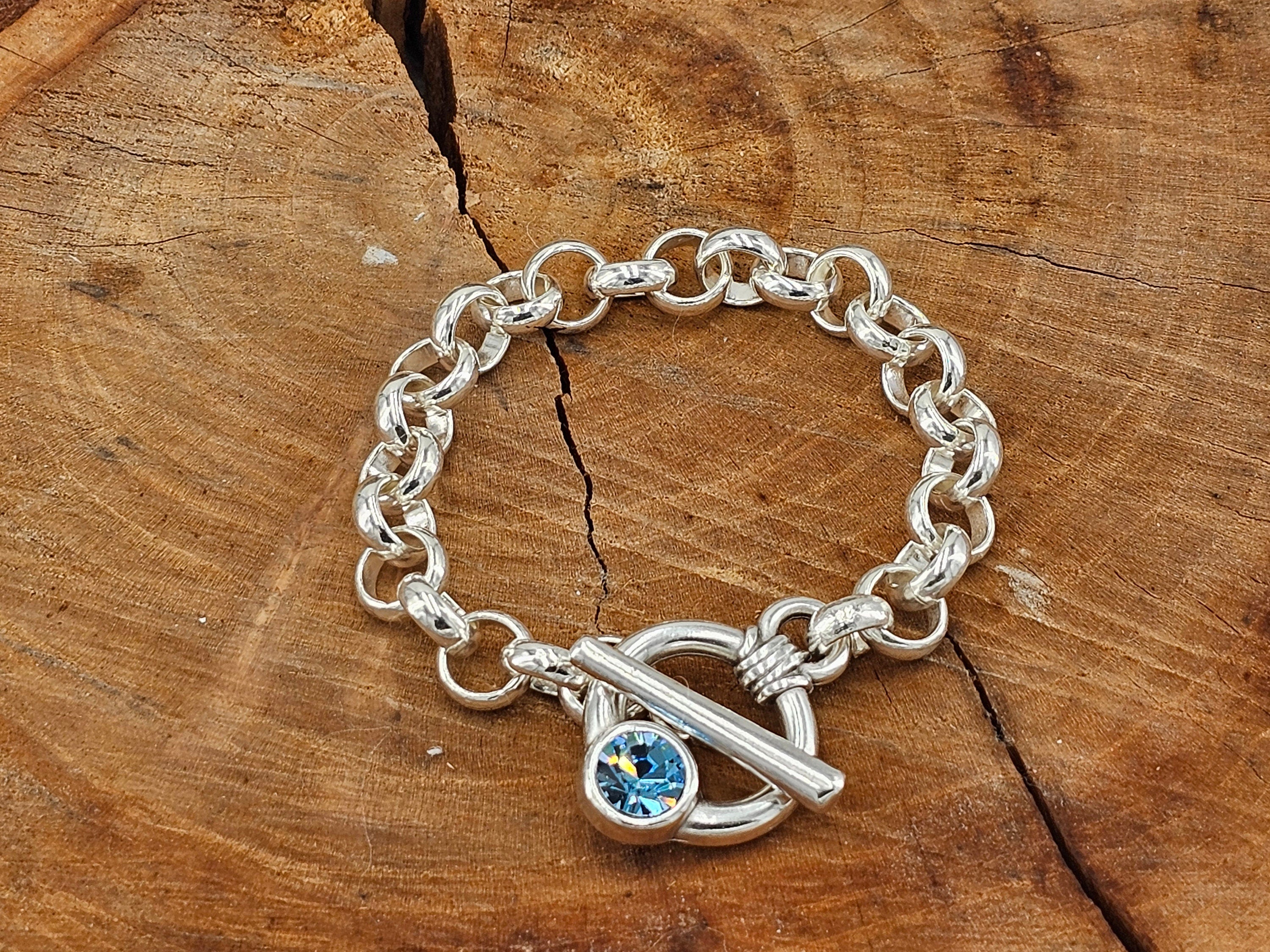Atisian silver plated chunky bracelet with toggle clasp and Swarovski accent