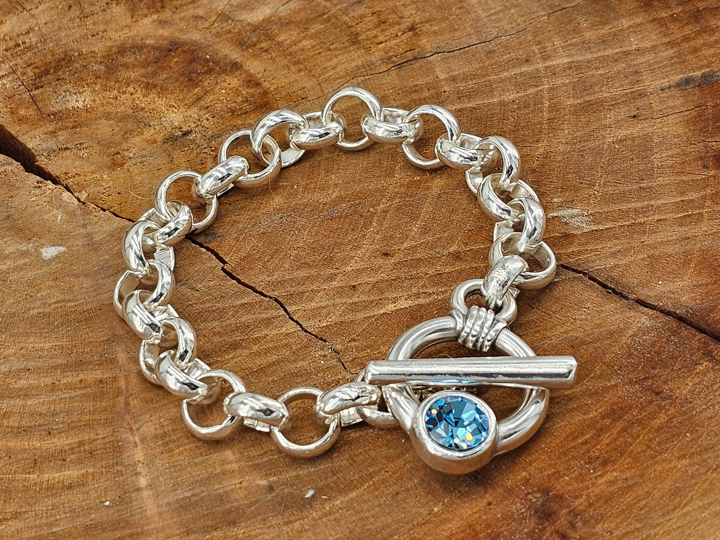 Atisian silver plated chunky bracelet with toggle clasp and Swarovski accent