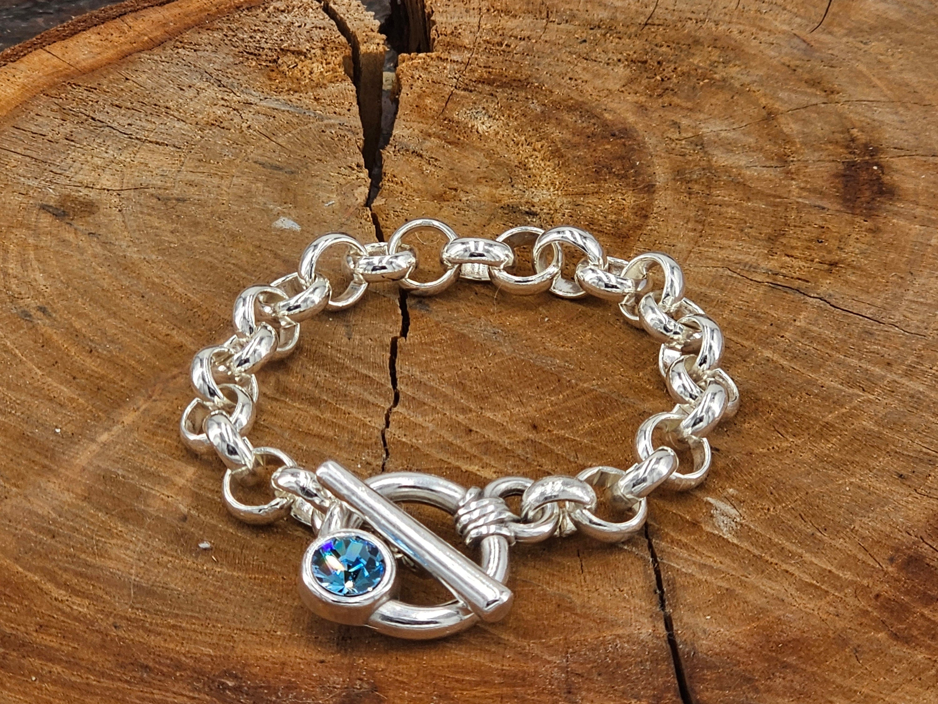 Atisian silver plated chunky bracelet with toggle clasp and Swarovski accent