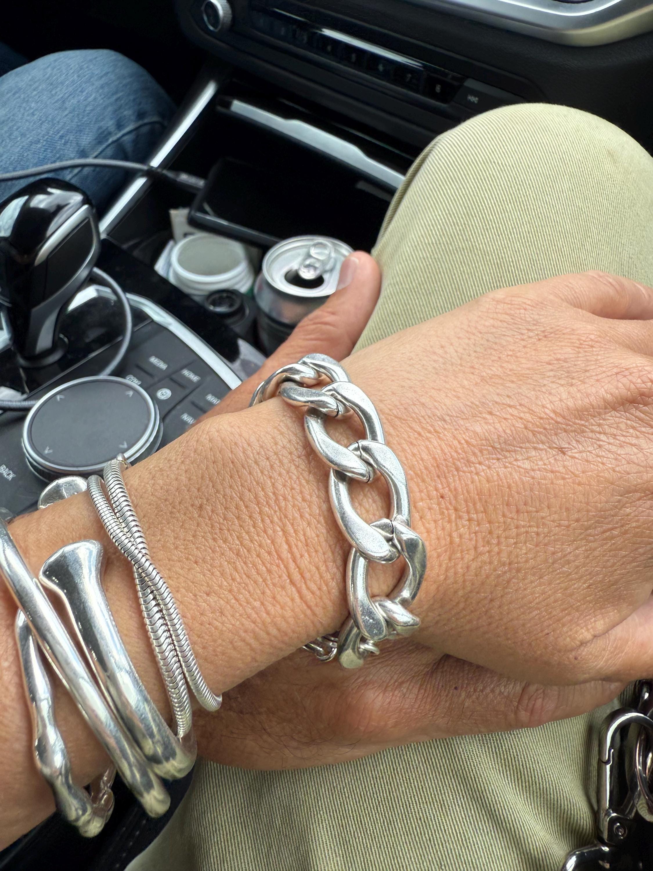 Adjustable Lightweight Chunky silver plated cuban chain bracelet, industrial style