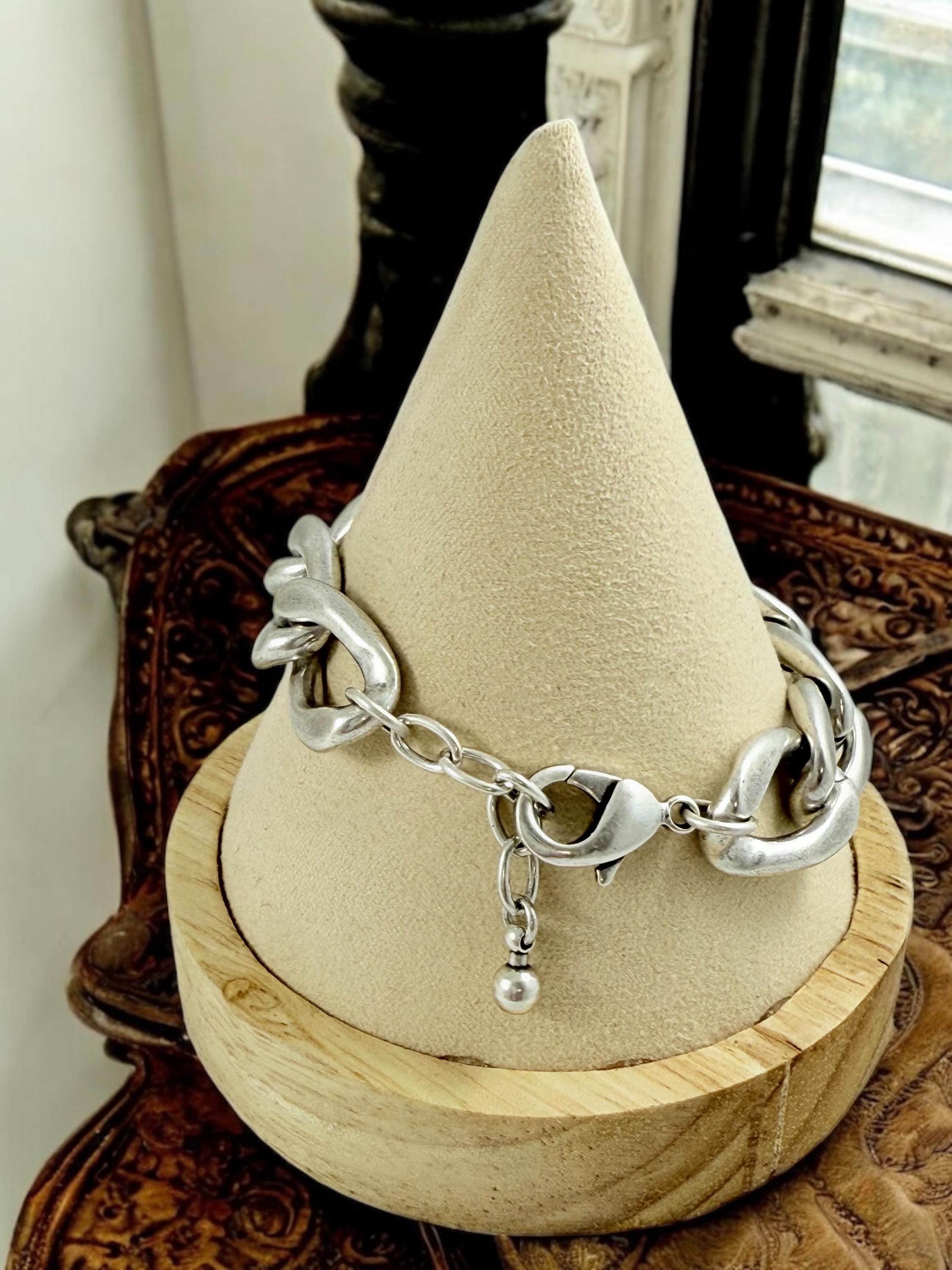 Adjustable Lightweight Chunky silver plated cuban chain bracelet, industrial style
