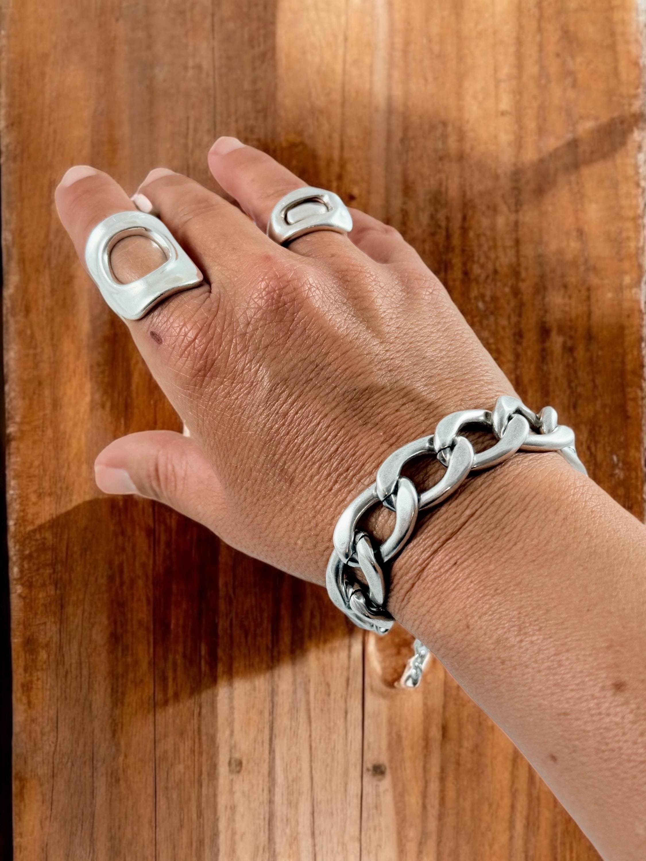 Adjustable Lightweight Chunky silver plated cuban chain bracelet, industrial style