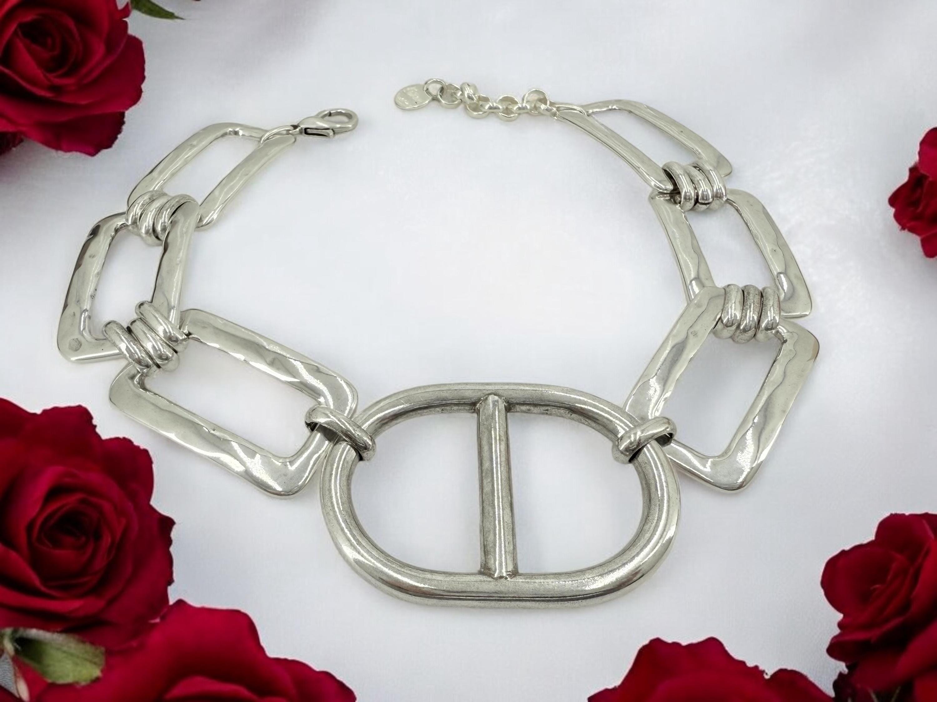 Oversized chunky chain with central statement mariner link adjustable choker, custom handmade jewelry