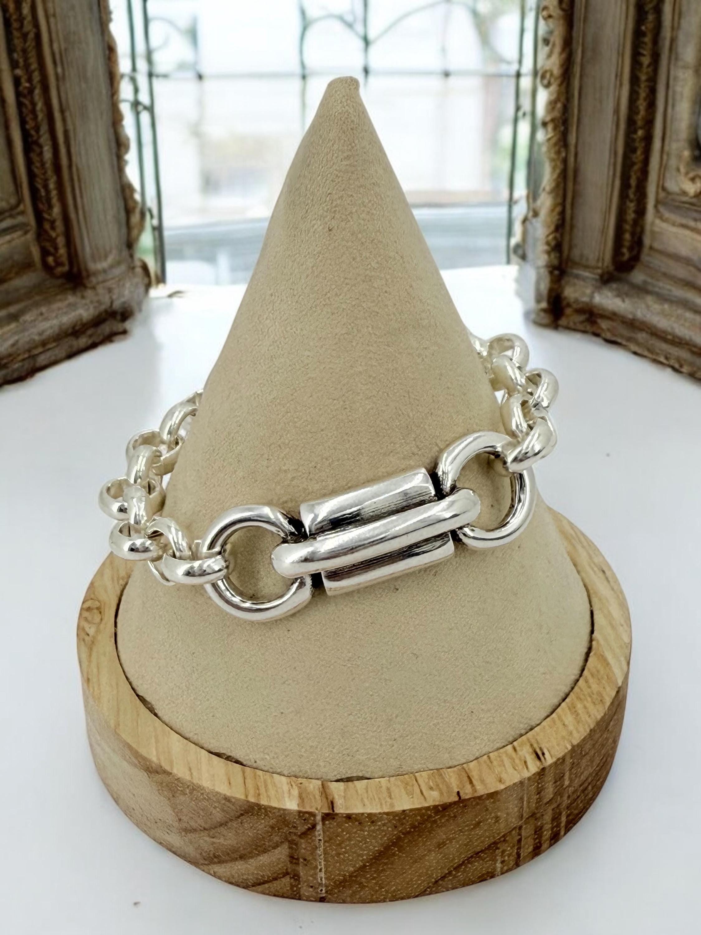 Handmade Silver Plated Chunky reversible Toggle Bracelet, industrial Jewelry
