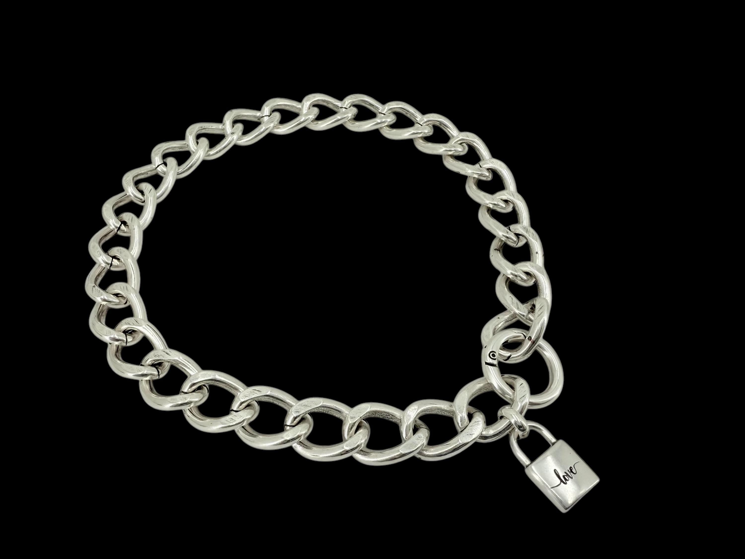 Artisian adjustable Chunky silver plated Chain Necklace with Padlock Pendant