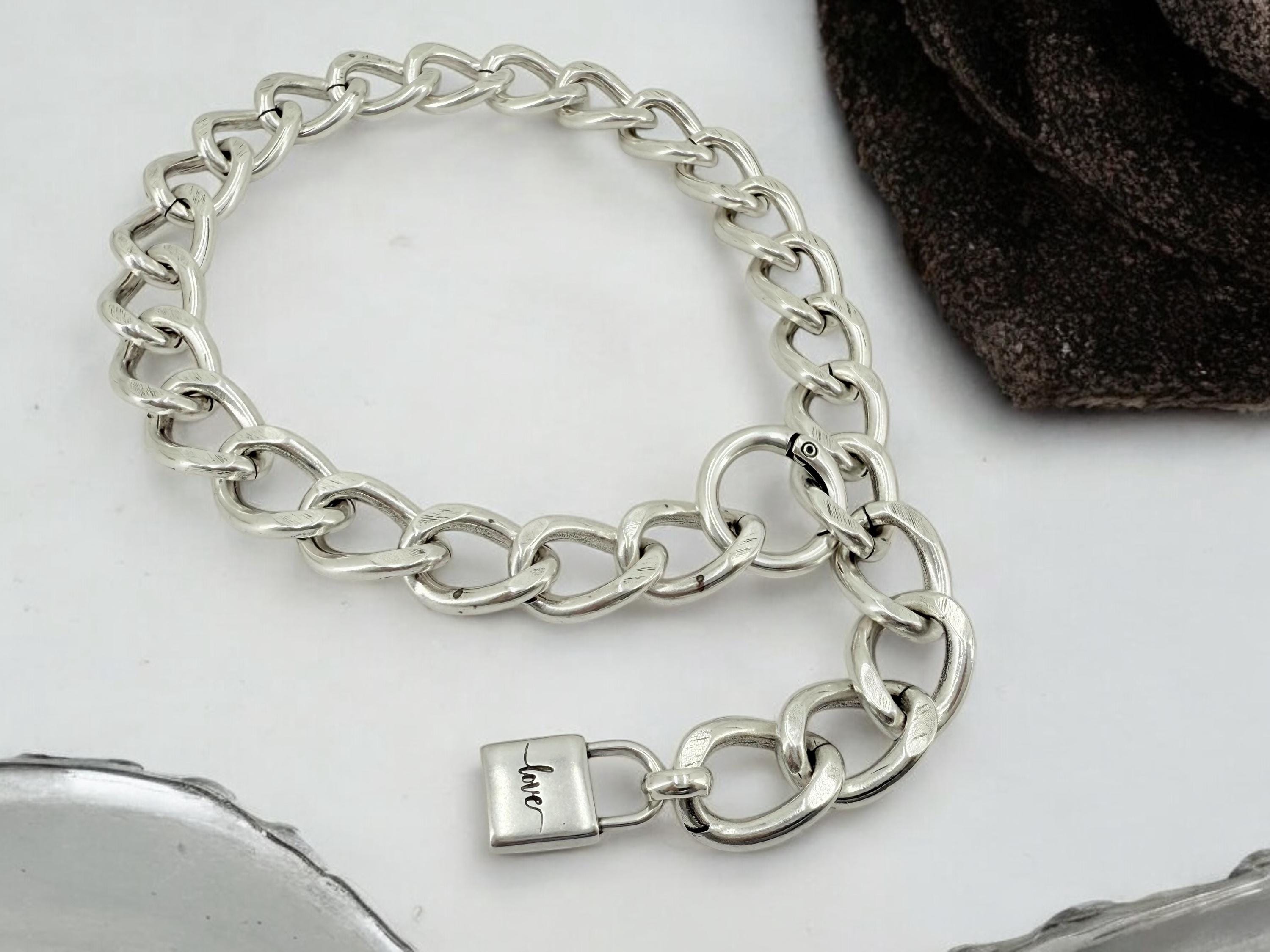 Artisian adjustable Chunky silver plated Chain Necklace with Padlock Pendant