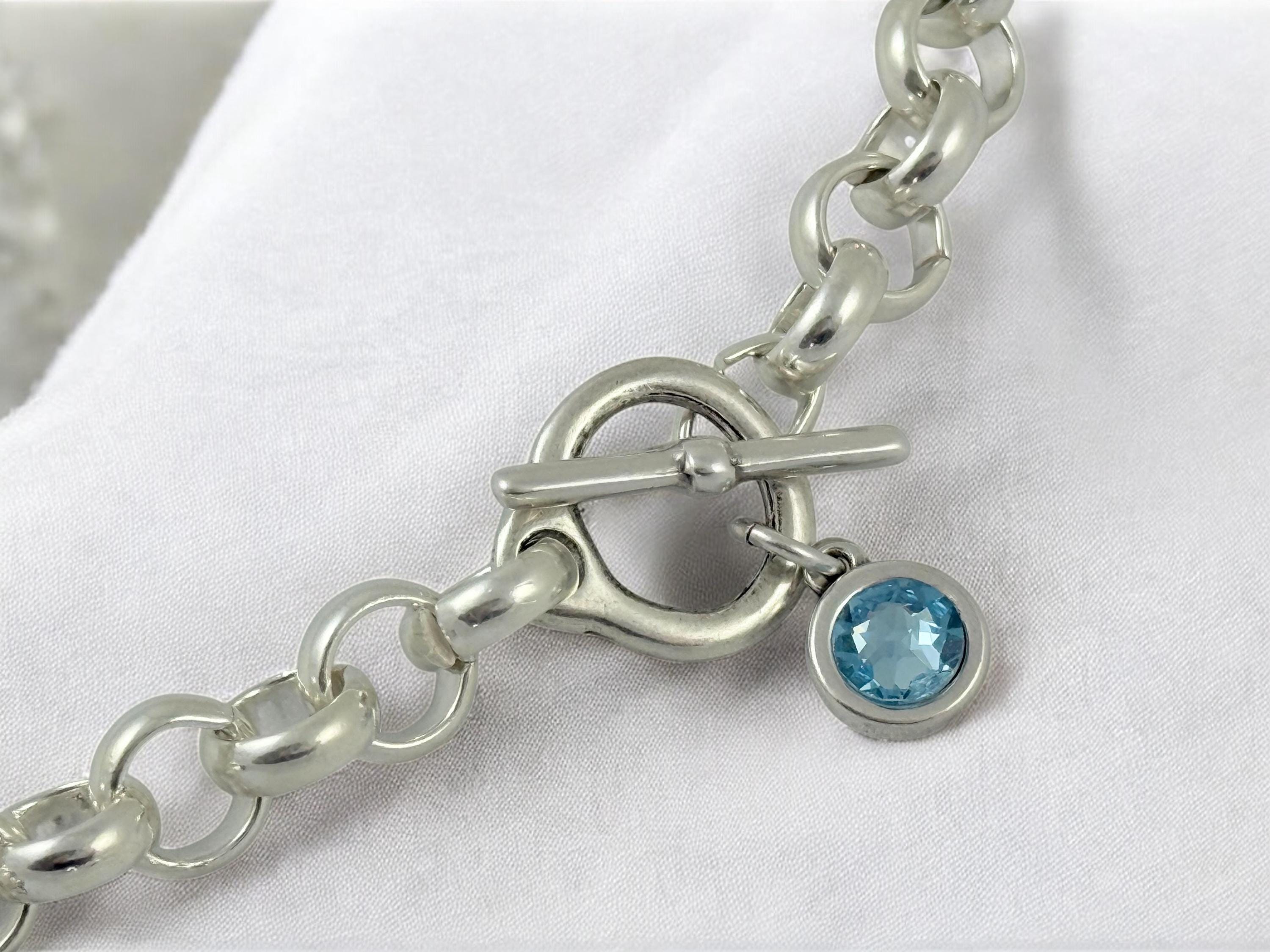 Chunky silver-plated rolo chain with toggle clasp and Swarovski crystal charm- custom jewelry