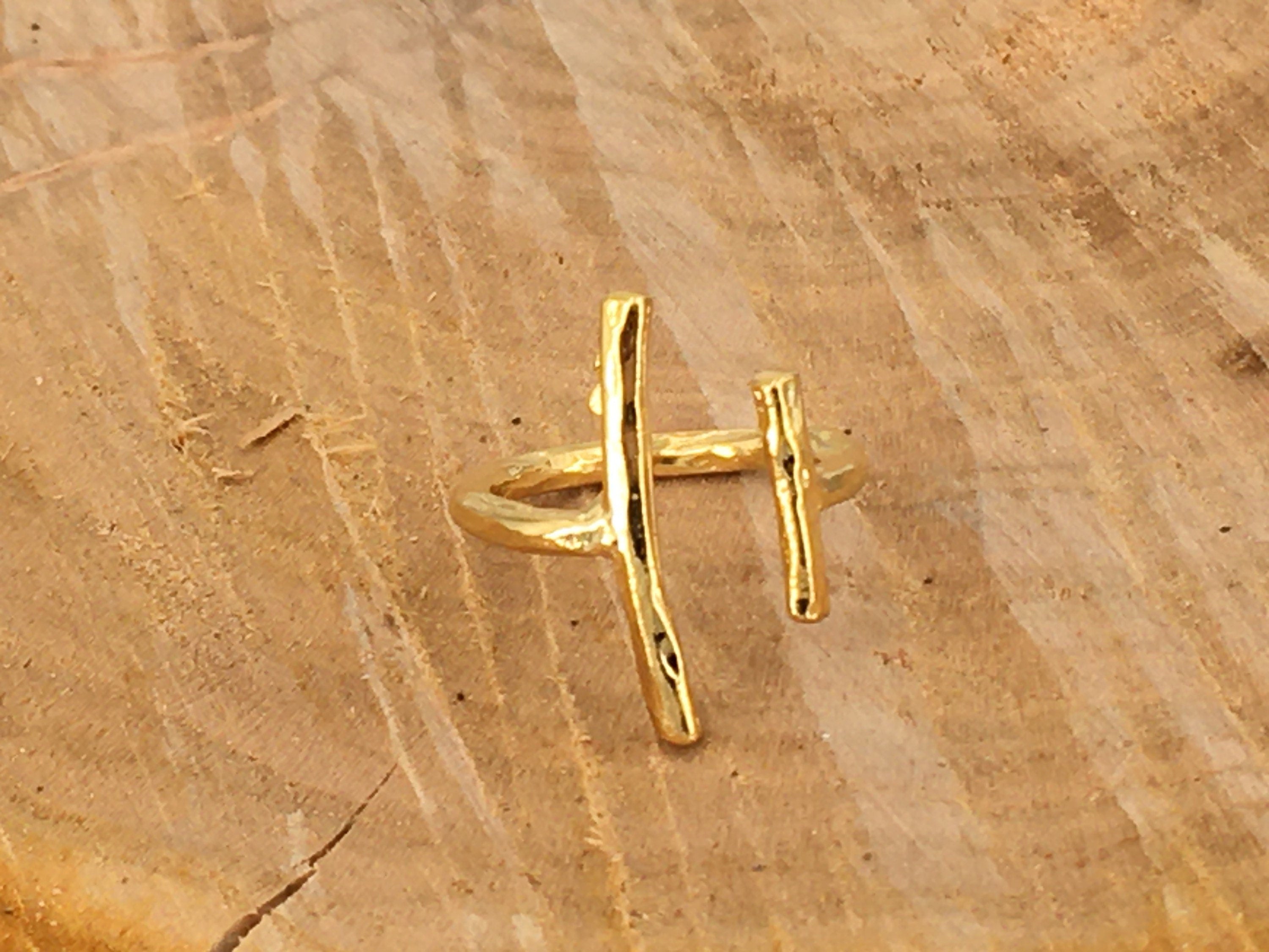 Dainty parallels bars adjustable boho ring in silver pr gold plated finish