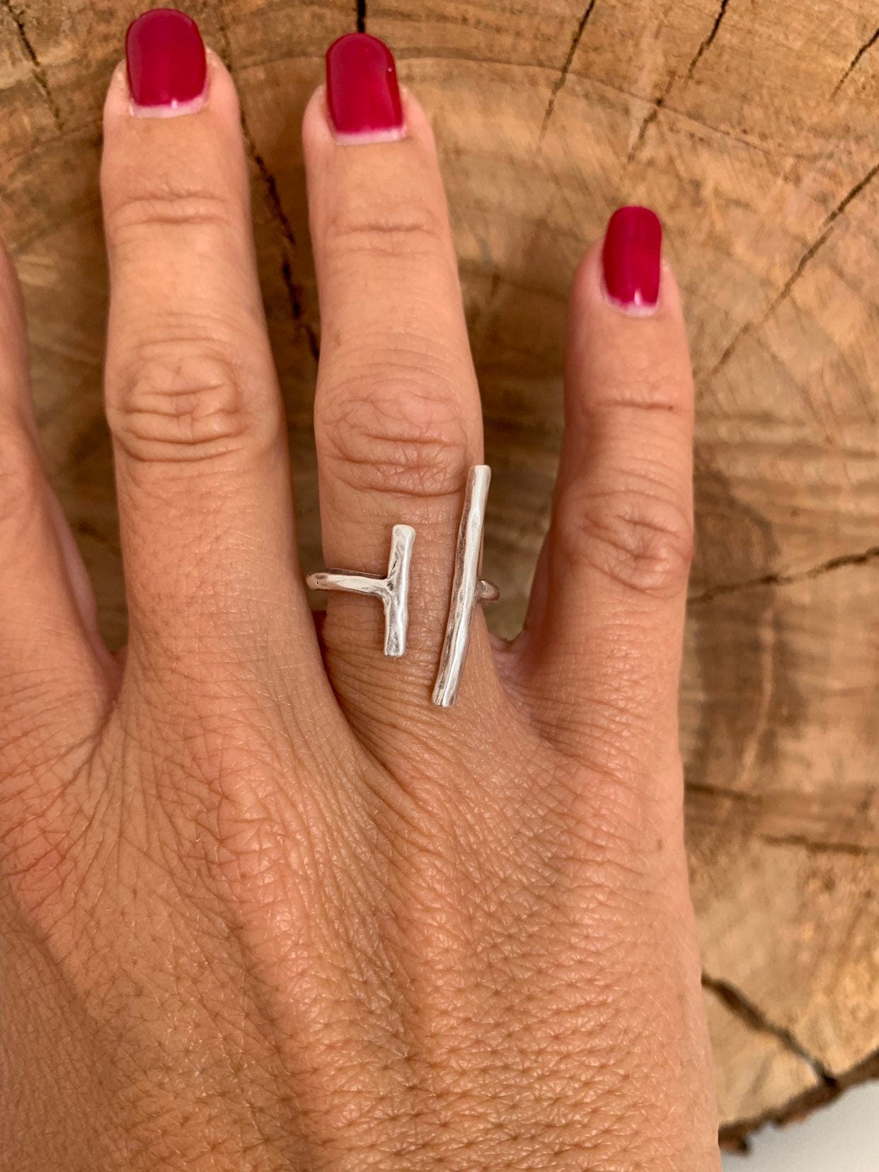 Dainty parallels bars adjustable boho ring in silver pr gold plated finish
