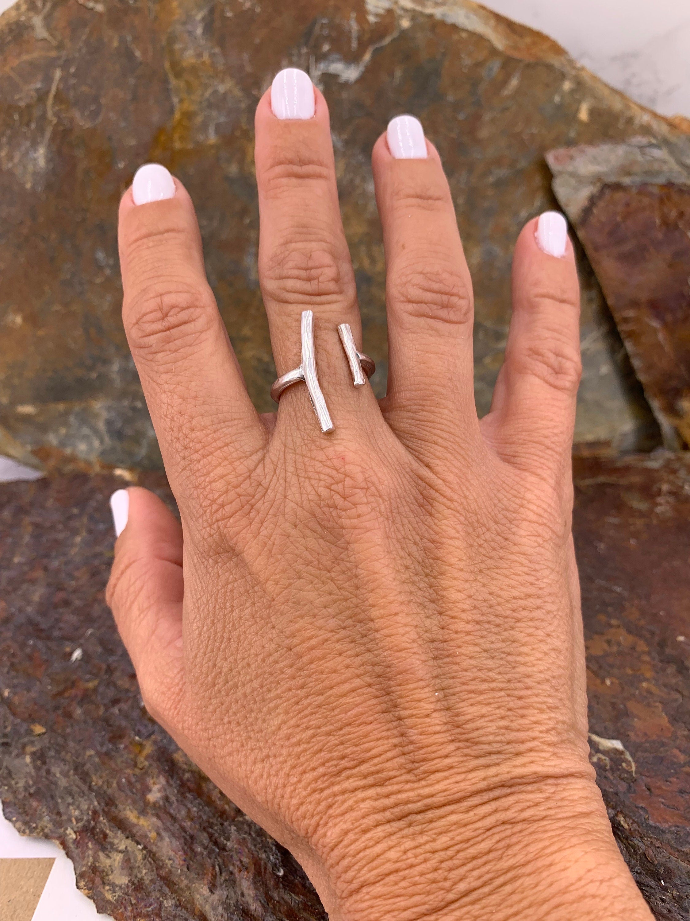 Dainty parallels bars adjustable boho ring in silver pr gold plated finish