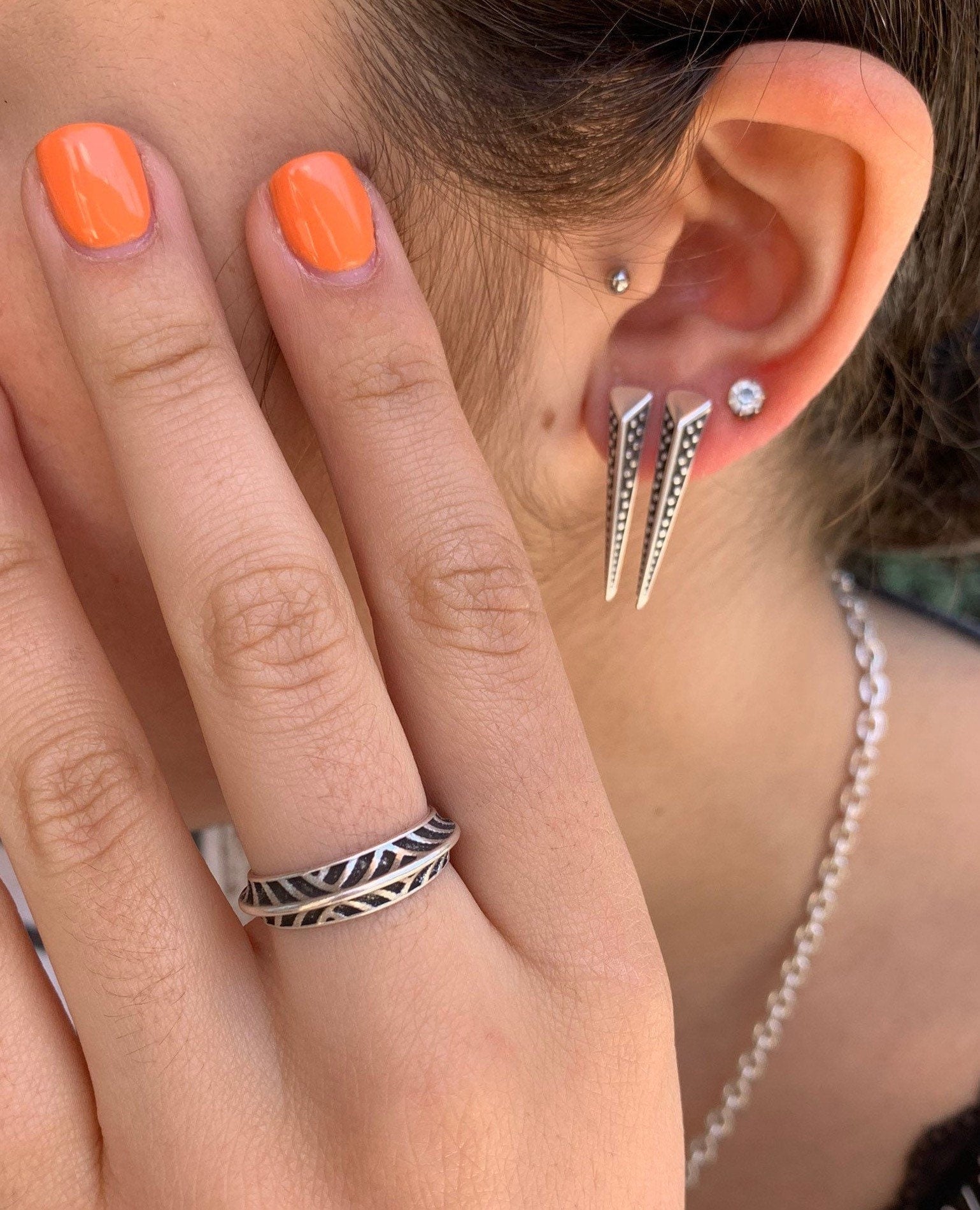 Bohemian engraved antique Silver finished ring