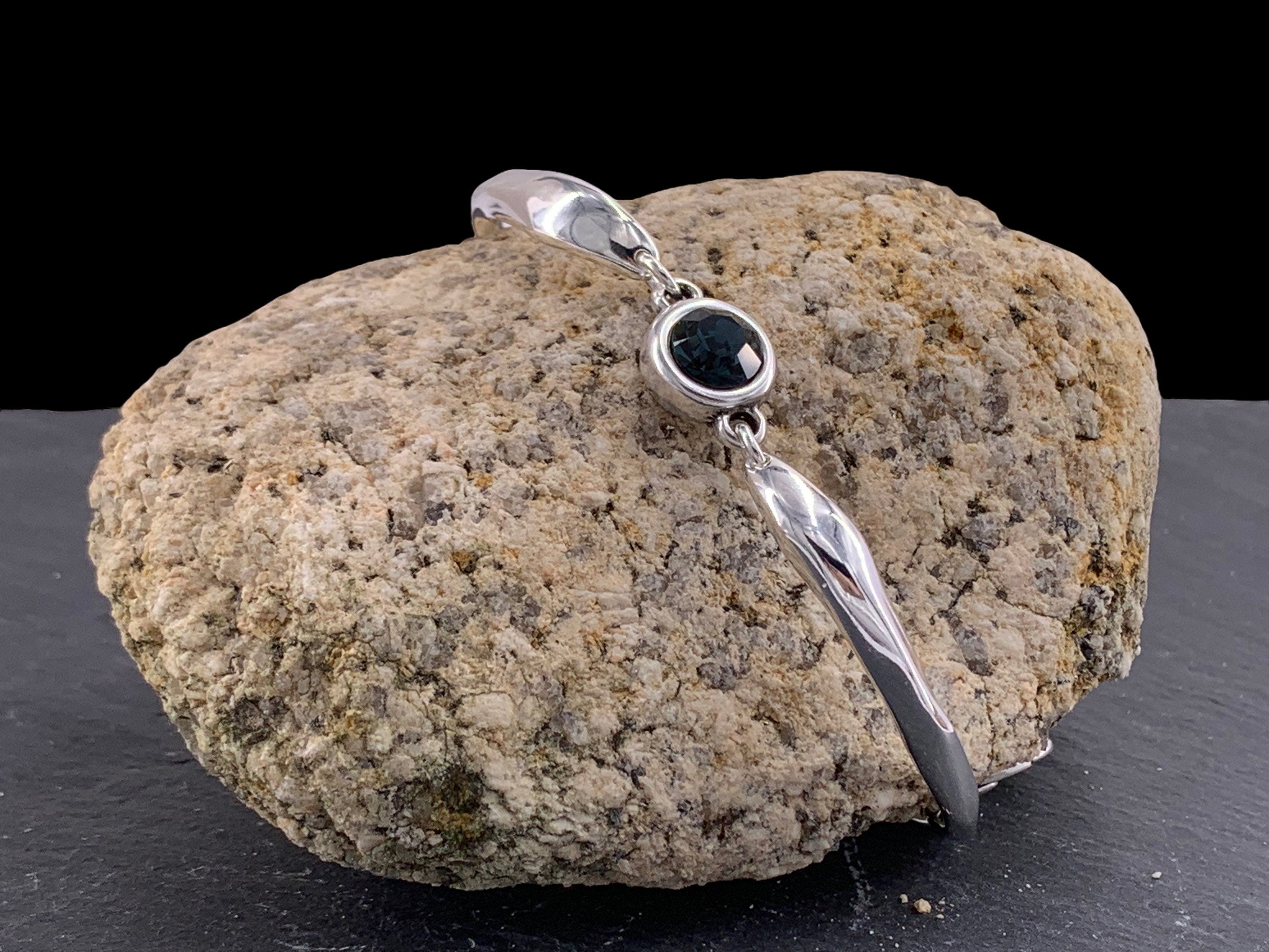 Chunky silver plated cuff bracelet with Swarovski crystal central piece, handmade adjustable jewelry