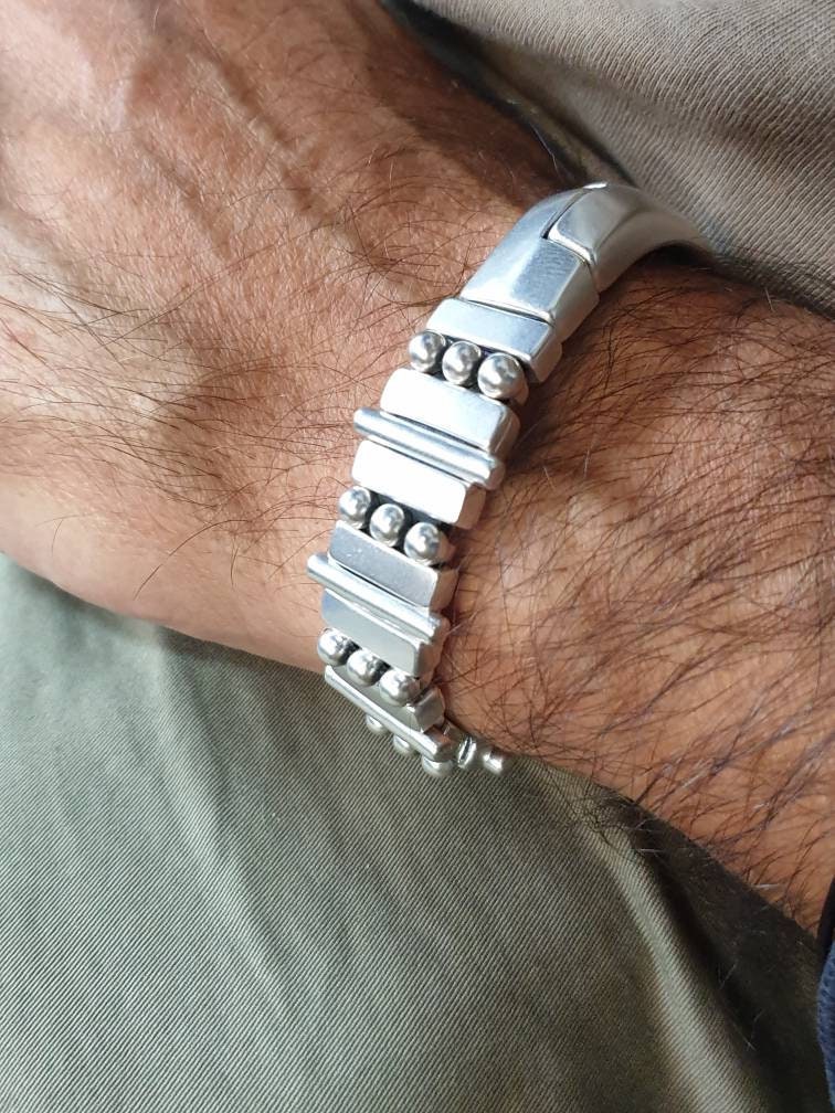 Industrial Silver plated unisex bracelet, masculine metal cuff, men urban style jewelry
