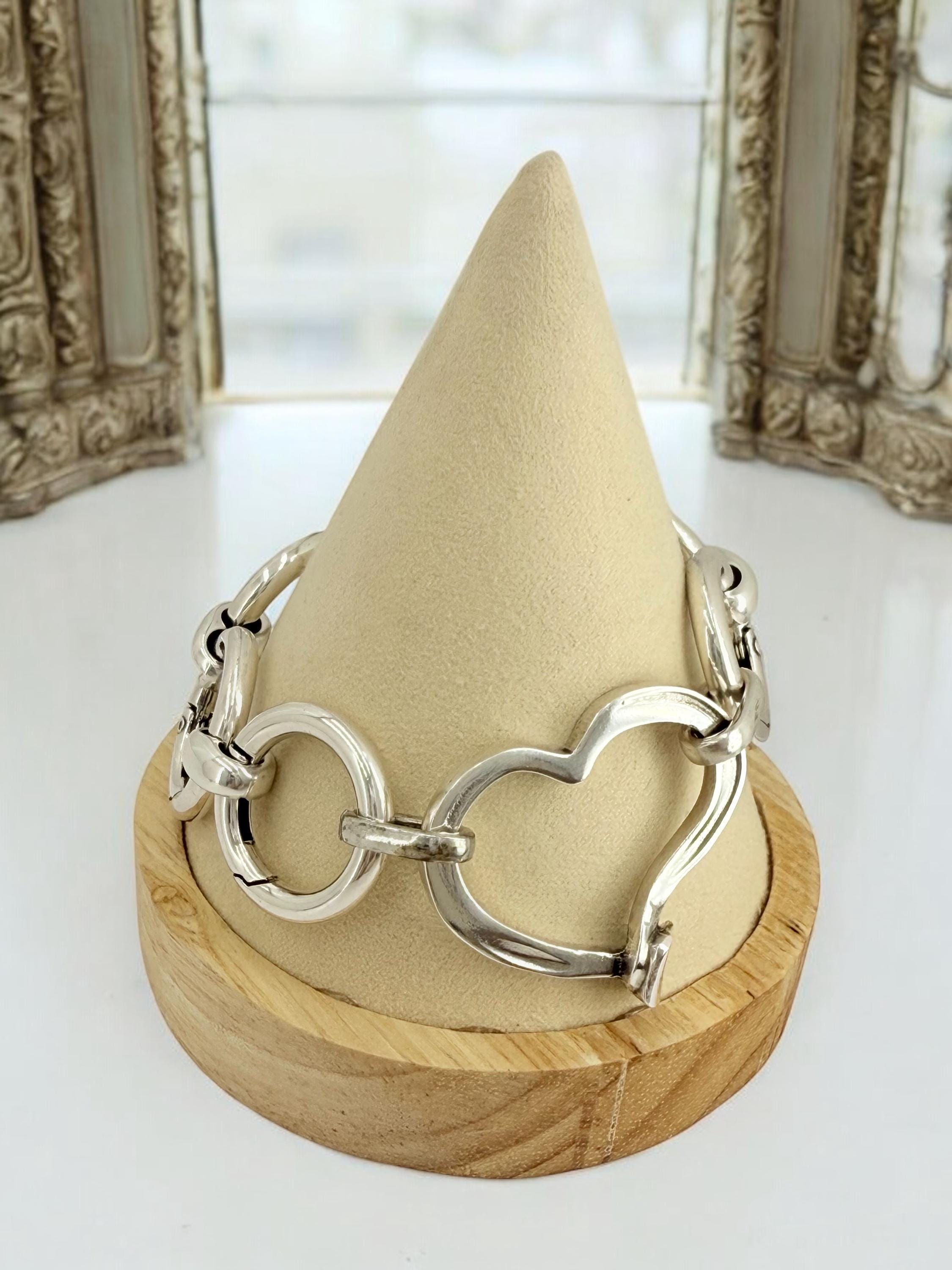 Artisian Circular big links Chunky Silver plated bracelet with statement heart central motive