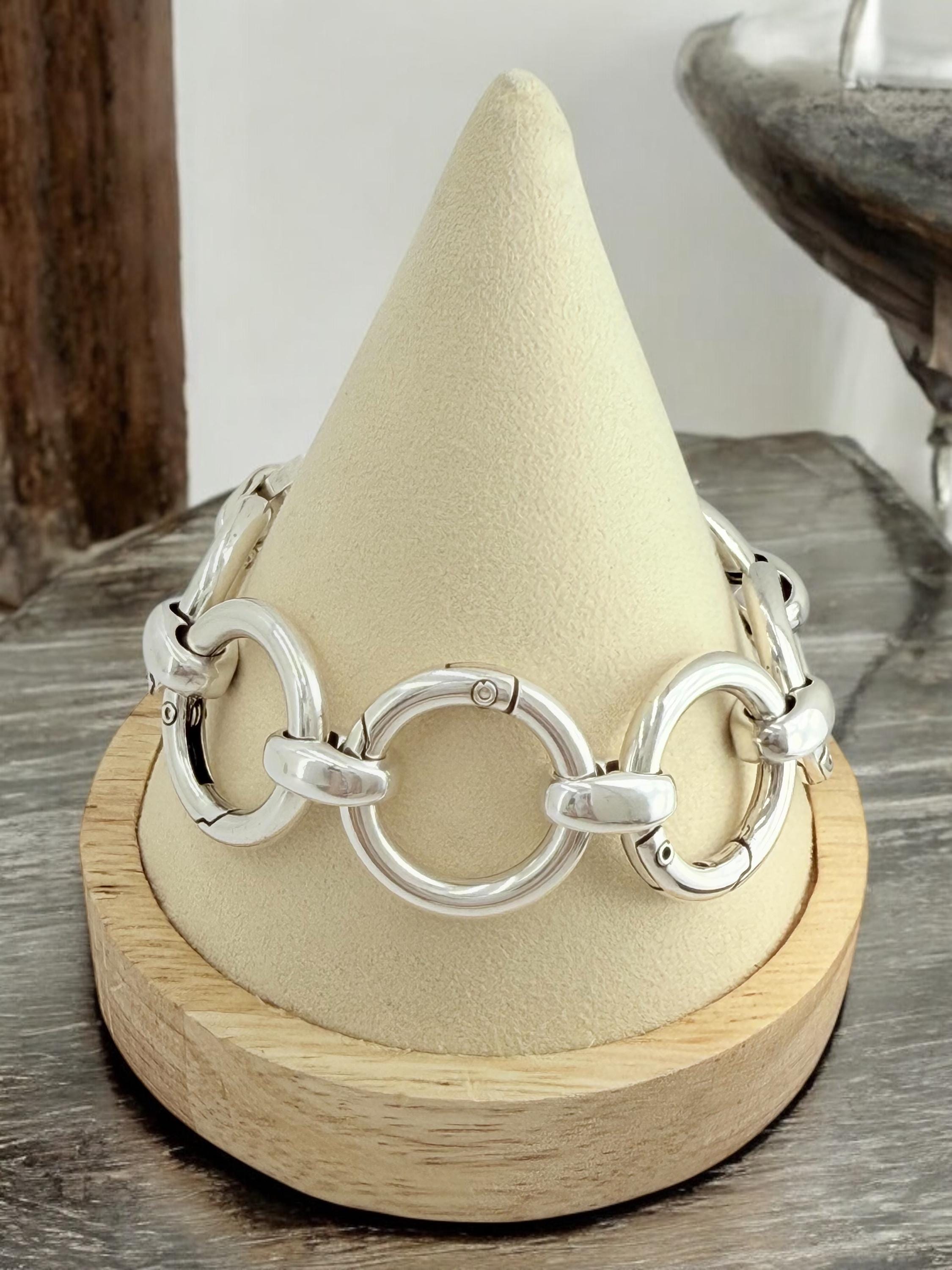 Artisian Circular big links Chunky Silver plated bracelet with statement heart central motive