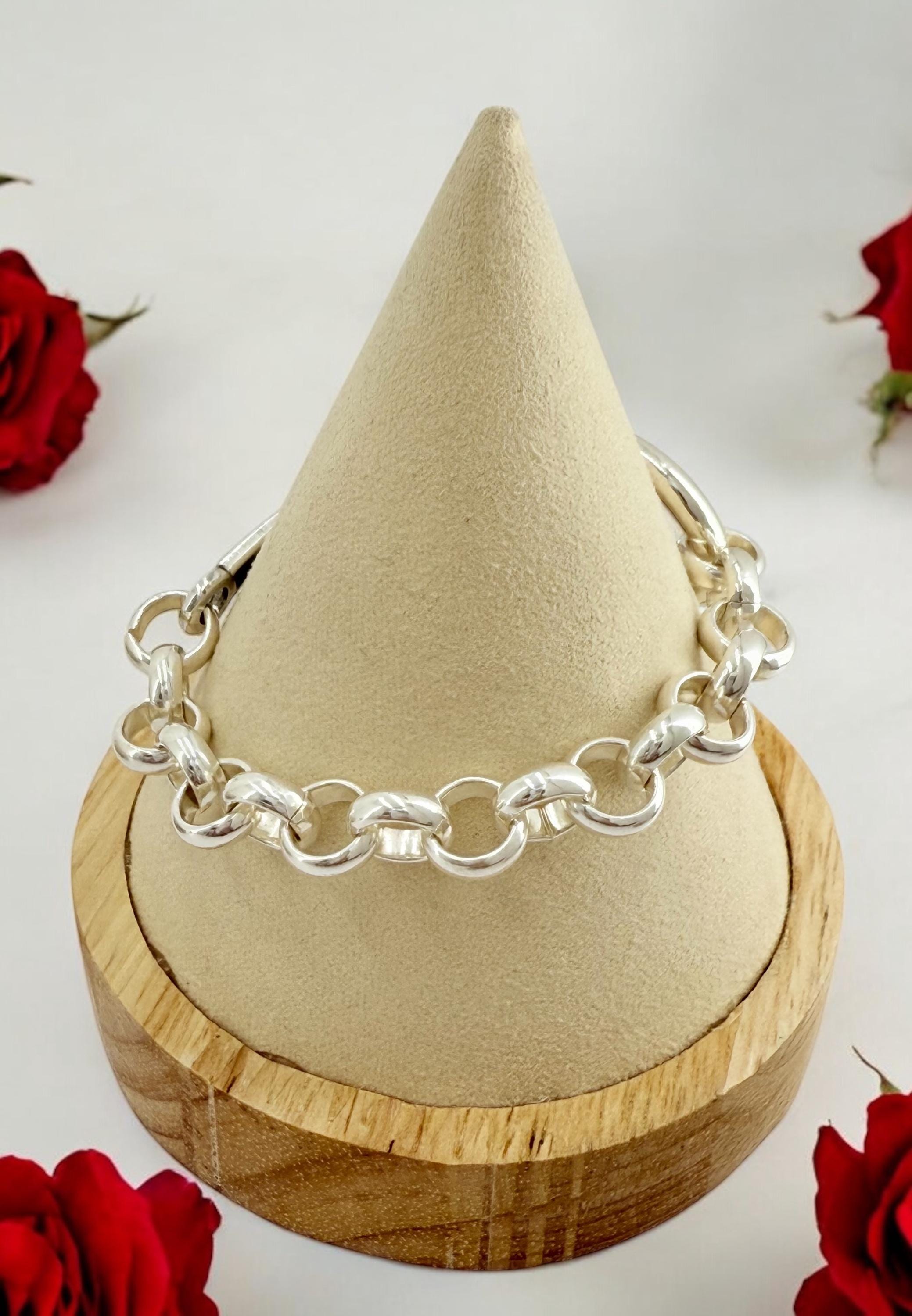 Chunky Silver Chain Bracelet with Cross, Bold Rolo Link, Heavyweight custom Jewelry