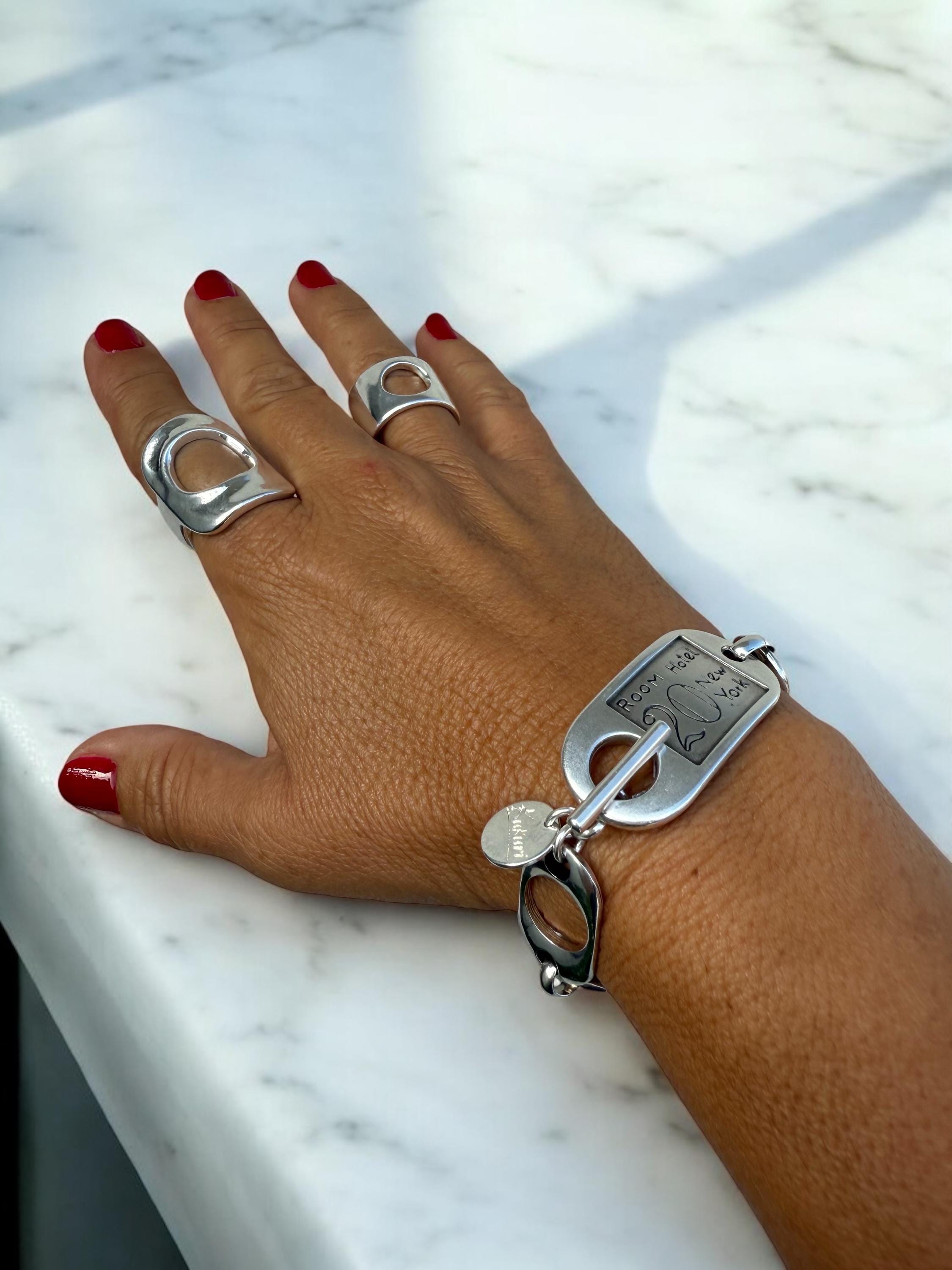 Chunky Silver Chain Bracelet with ID Toggle Clasp and Voluminous Links, custom handmade jewelry