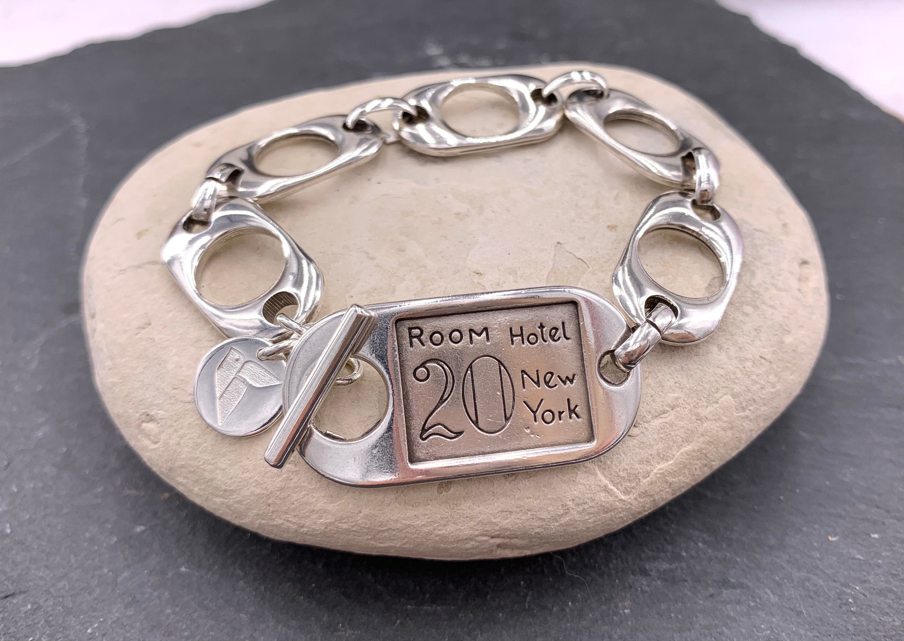 Chunky Silver Chain Bracelet with ID Toggle Clasp and Voluminous Links, custom handmade jewelry