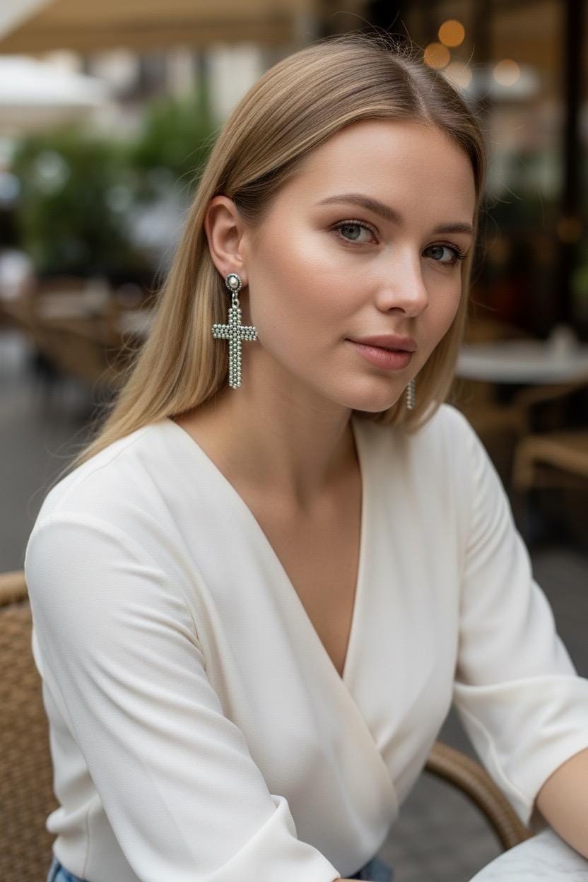 Chunky silver cross earrings, oversize rock style, statement bold jewelry