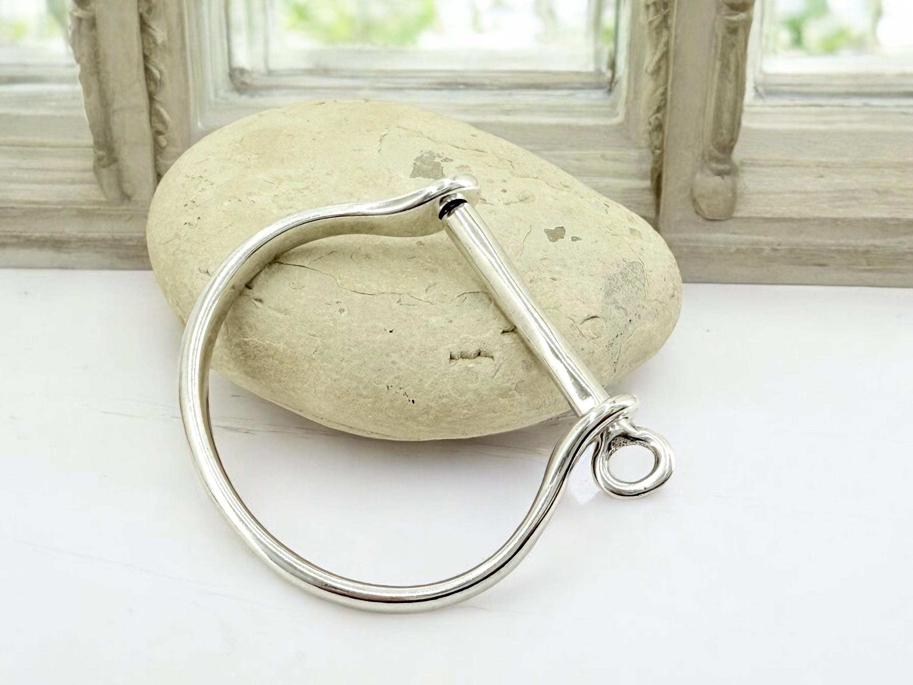 Womens silver cuff rigid bracelet, padlock handcuff