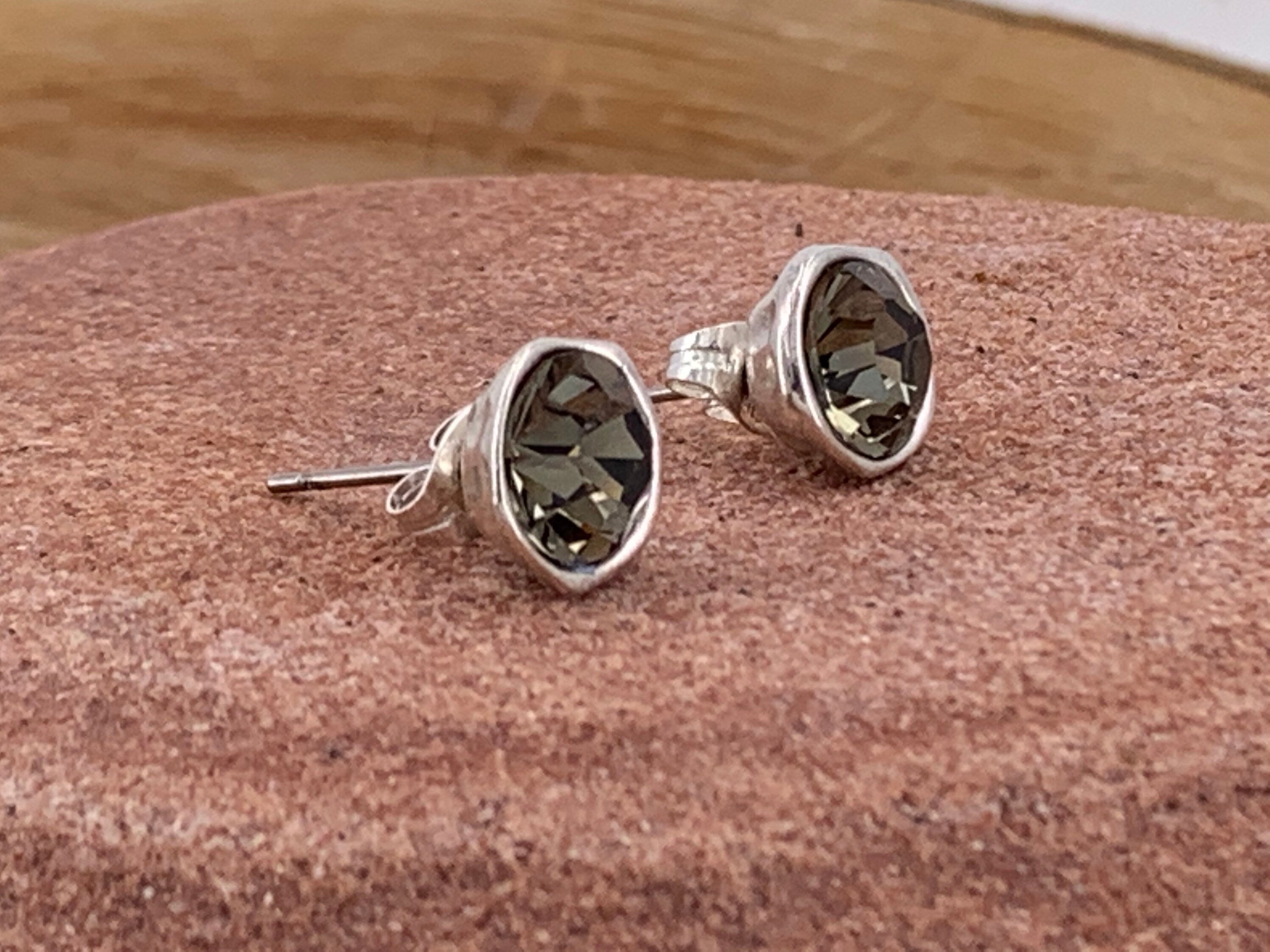 Swarovsky crystal earrings, sparkling silver studs, customized jewelry