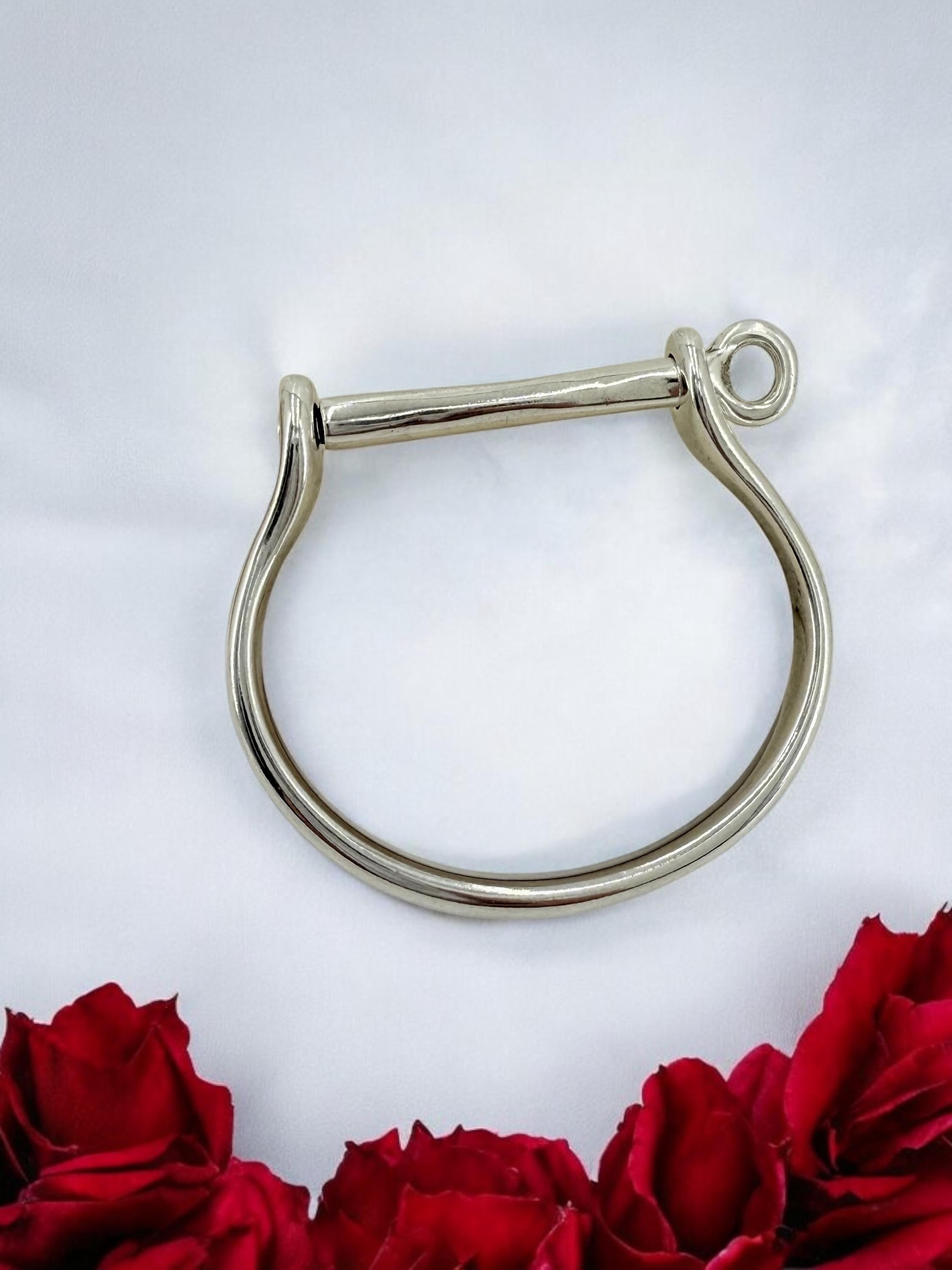 Womens silver cuff rigid bracelet, padlock handcuff