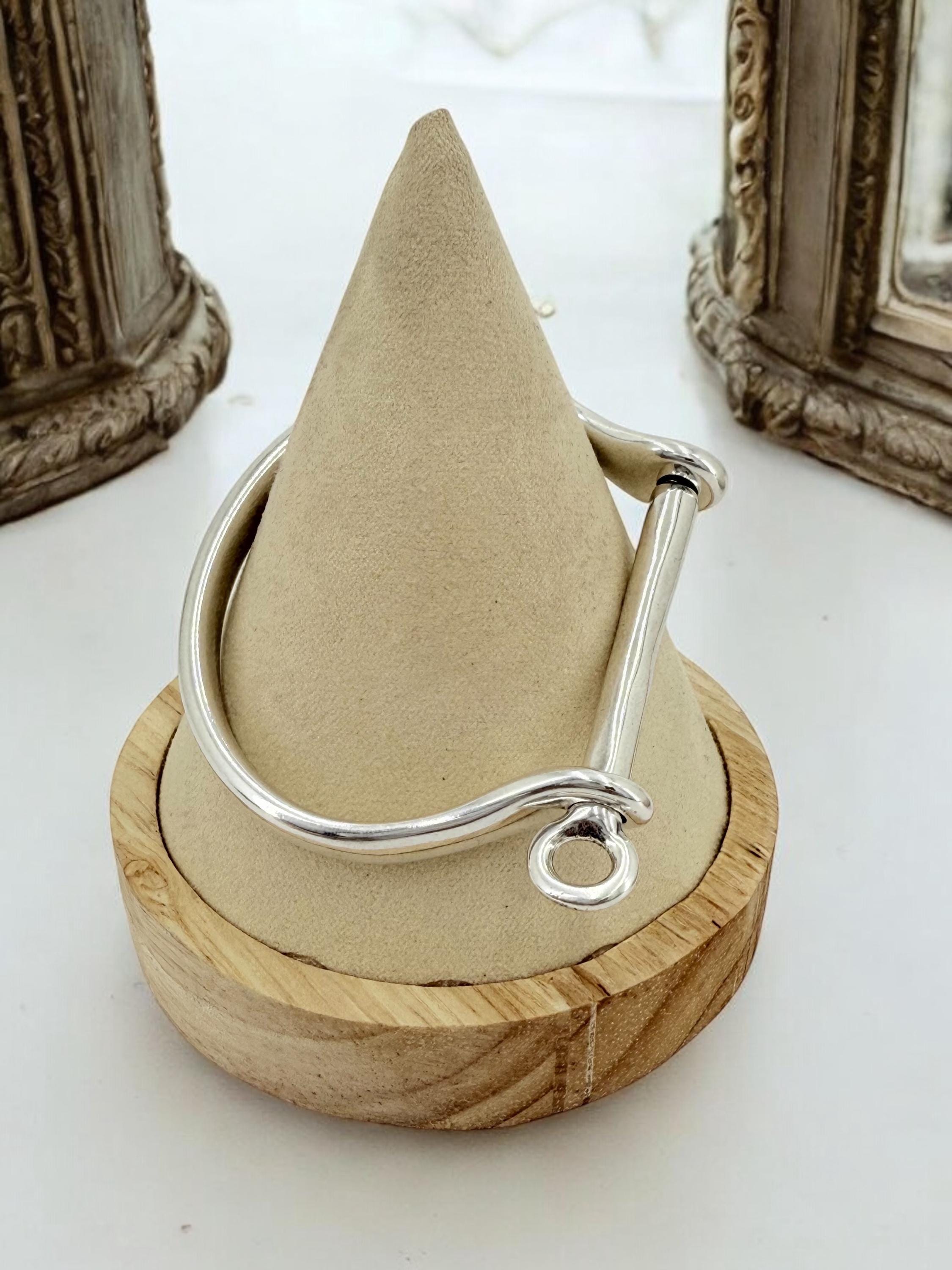 Womens silver cuff rigid bracelet, padlock handcuff